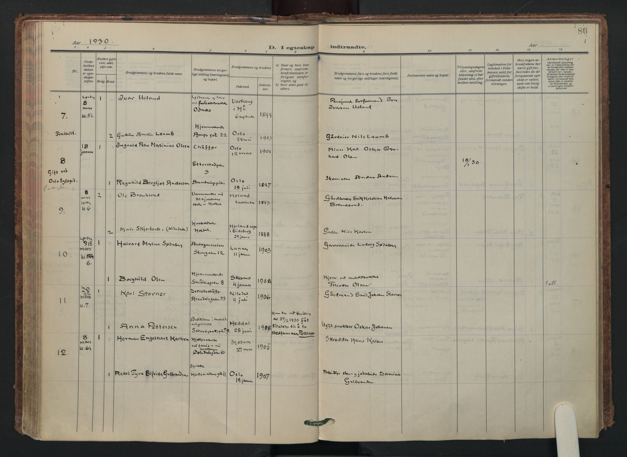 Vålerengen prestekontor Kirkebøker, AV/SAO-A-10878/F/Fa/L0005: Parish register (official) no. 5, 1924-1936, p. 86