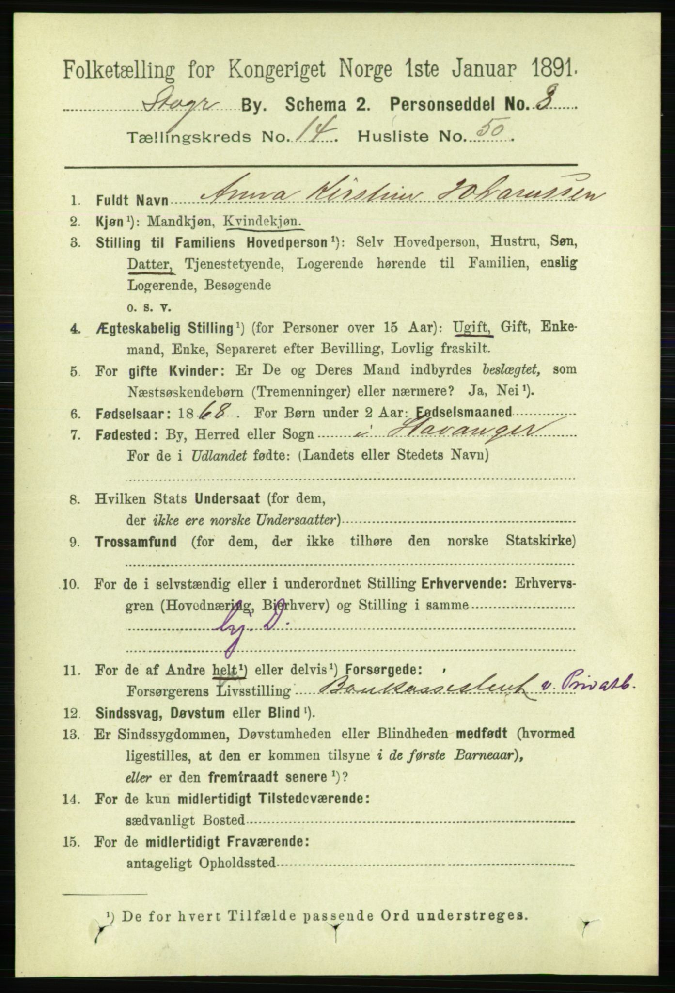 RA, 1891 census for 1103 Stavanger, 1891, p. 17433