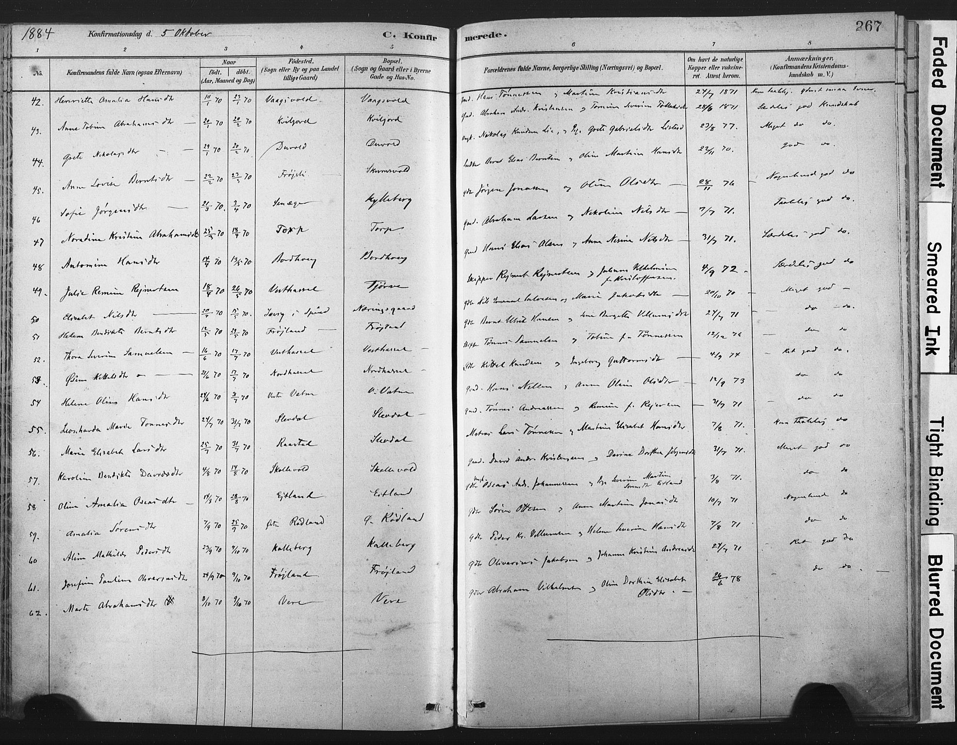 Lista sokneprestkontor, AV/SAK-1111-0027/F/Fa/L0012: Parish register (official) no. A 12, 1879-1903, p. 267