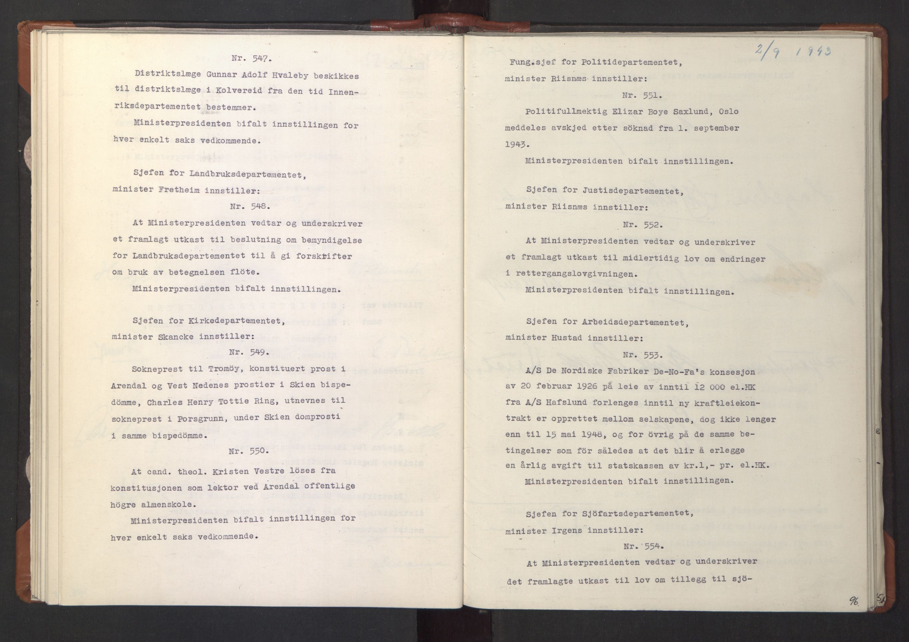 NS-administrasjonen 1940-1945 (Statsrådsekretariatet, de kommisariske statsråder mm), RA/S-4279/D/Da/L0003: Vedtak (Beslutninger) nr. 1-746 og tillegg nr. 1-47 (RA. j.nr. 1394/1944, tilgangsnr. 8/1944, 1943, p. 98