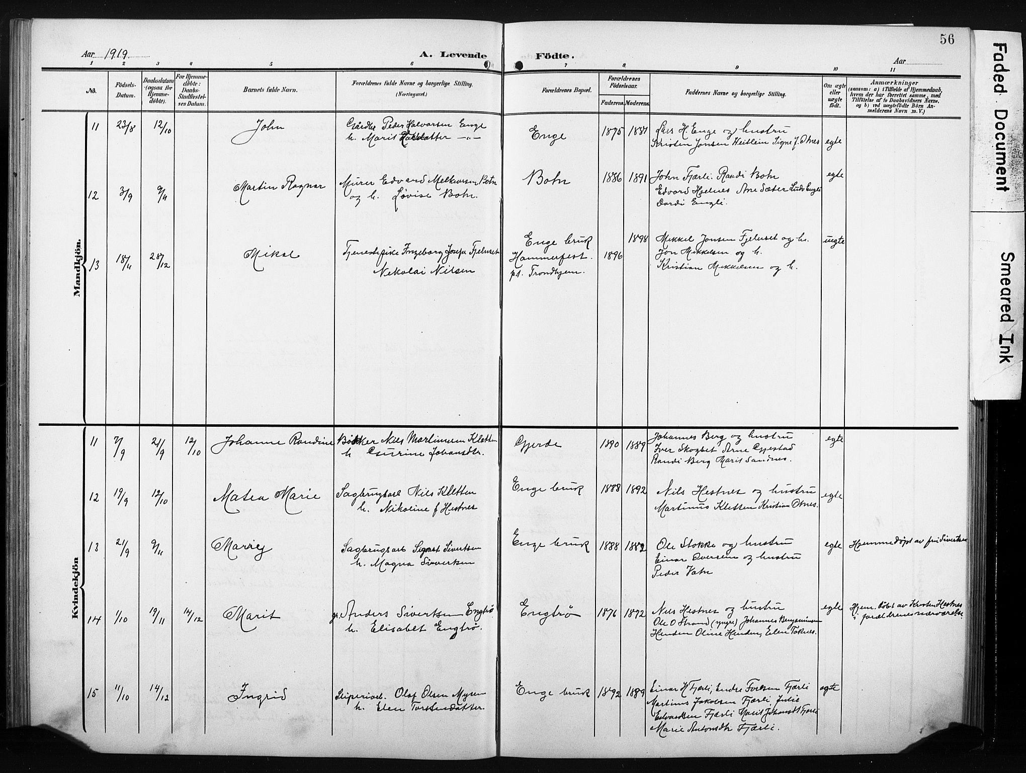 Ministerialprotokoller, klokkerbøker og fødselsregistre - Møre og Romsdal, AV/SAT-A-1454/580/L0927: Parish register (copy) no. 580C02, 1904-1932, p. 56