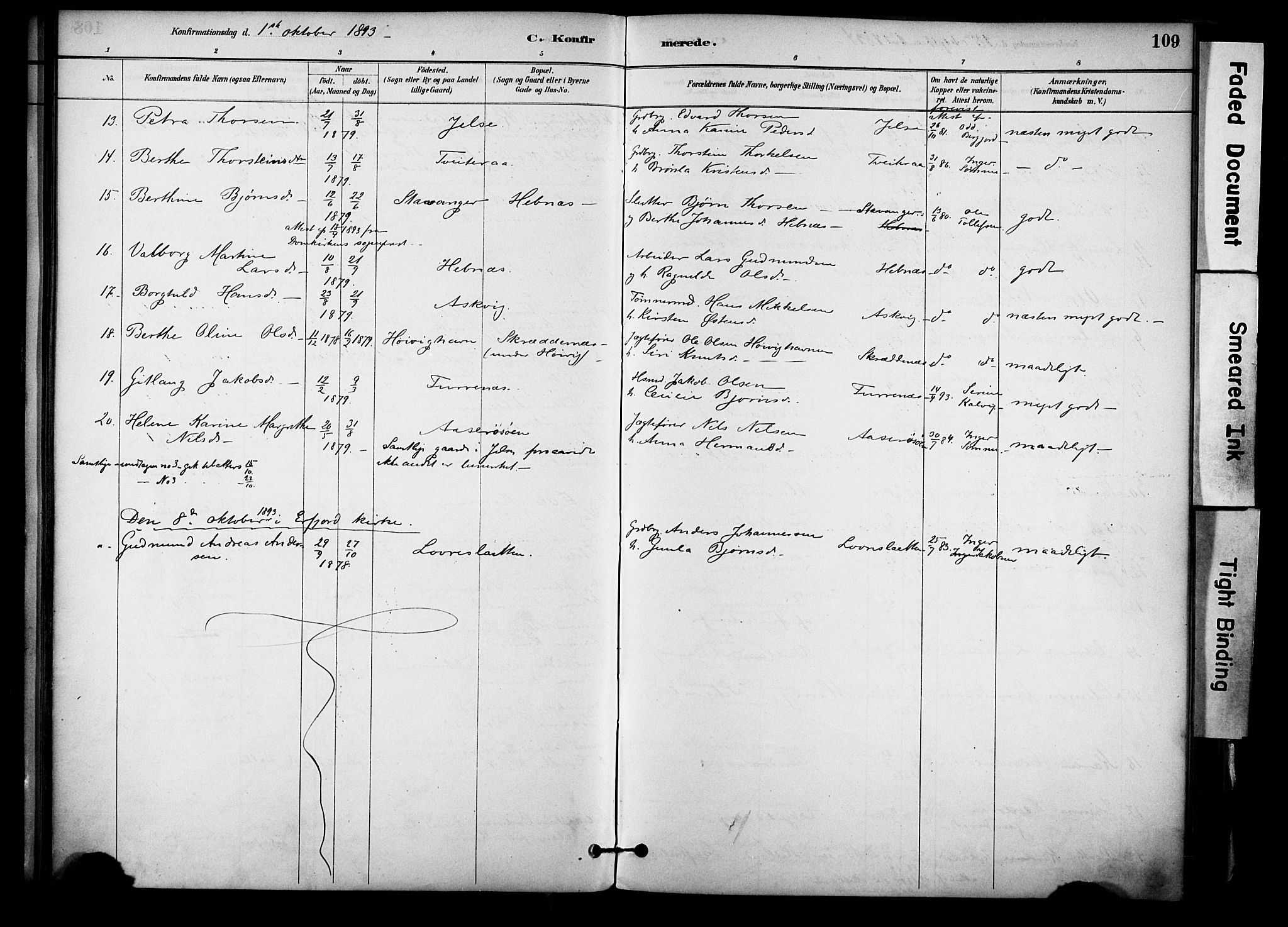 Jelsa sokneprestkontor, AV/SAST-A-101842/01/IV: Parish register (official) no. A 10, 1884-1906, p. 109