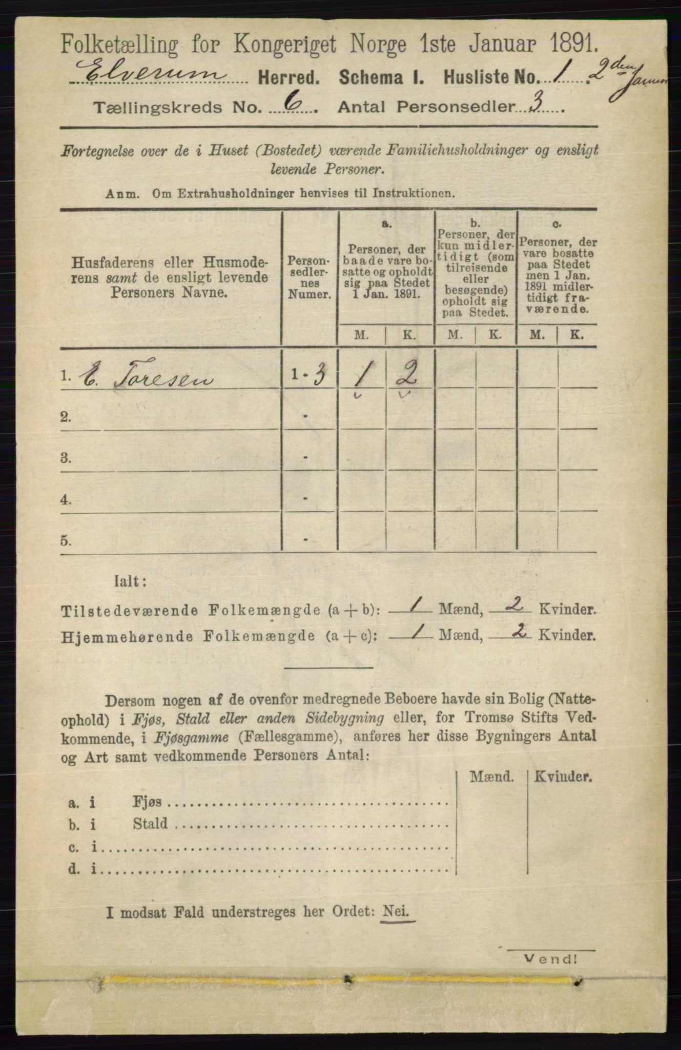 RA, 1891 census for 0427 Elverum, 1891, p. 4155