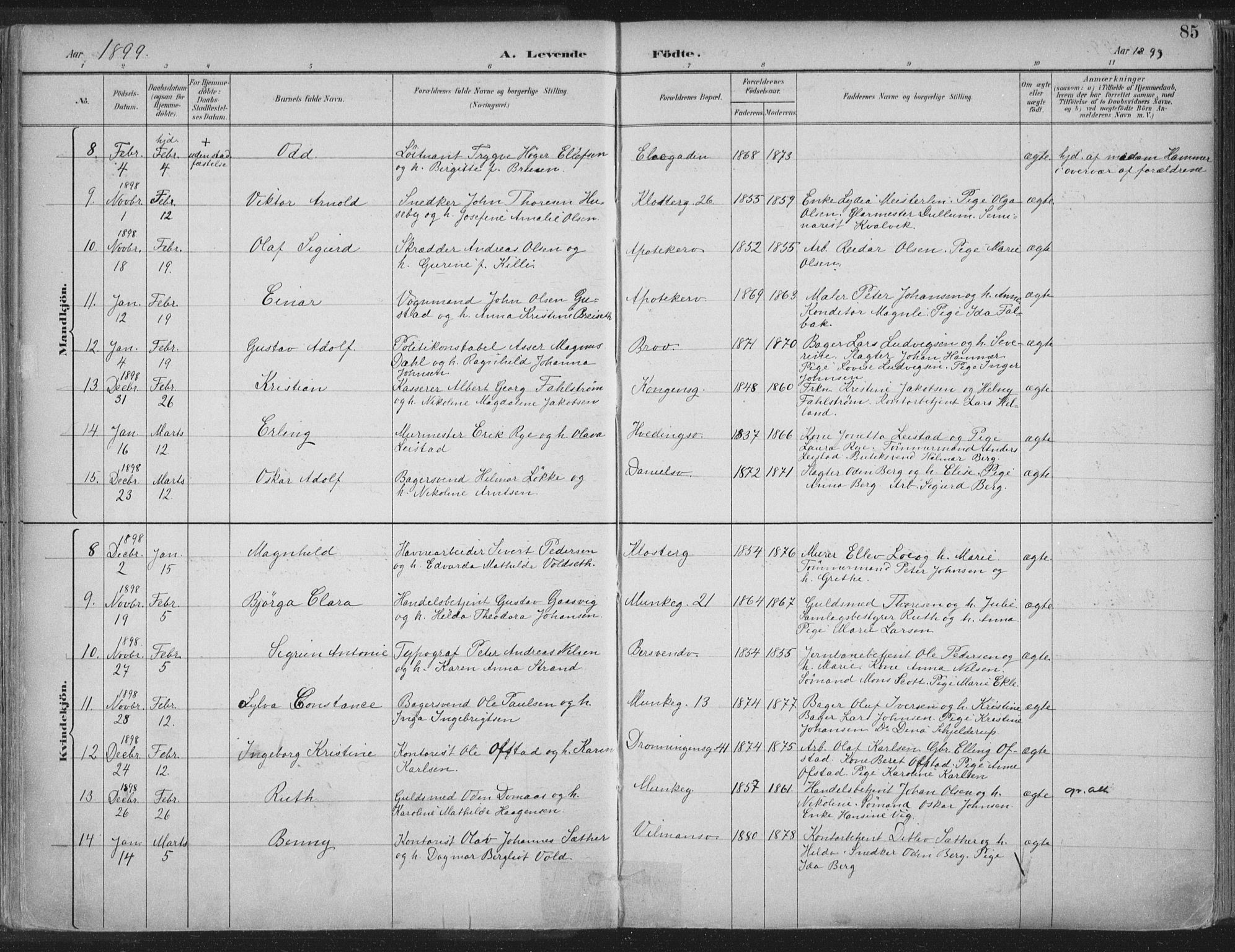 Ministerialprotokoller, klokkerbøker og fødselsregistre - Sør-Trøndelag, SAT/A-1456/601/L0062: Parish register (official) no. 601A30, 1891-1911, p. 85