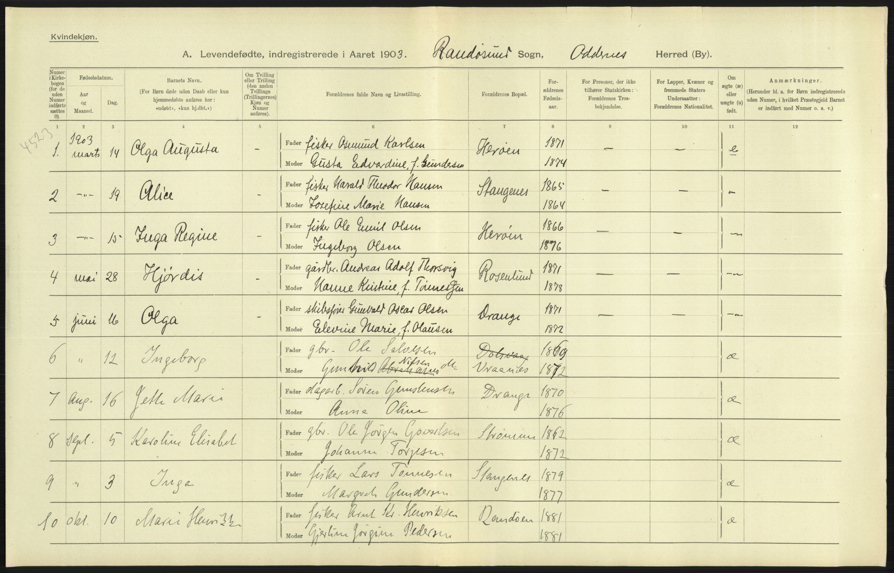 Statistisk sentralbyrå, Sosiodemografiske emner, Befolkning, AV/RA-S-2228/D/Df/Dfa/Dfaa/L0011: Lister og Mandal amt: Fødte, gifte, døde, 1903, p. 197