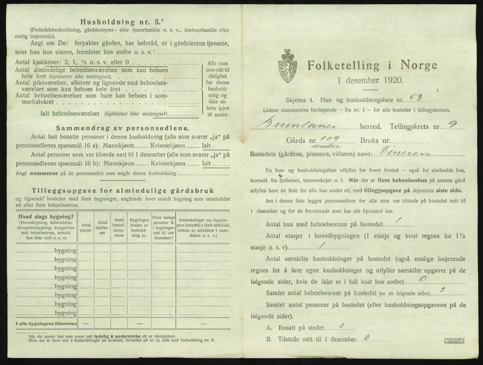 SAKO, 1920 census for Brunlanes, 1920, p. 1185
