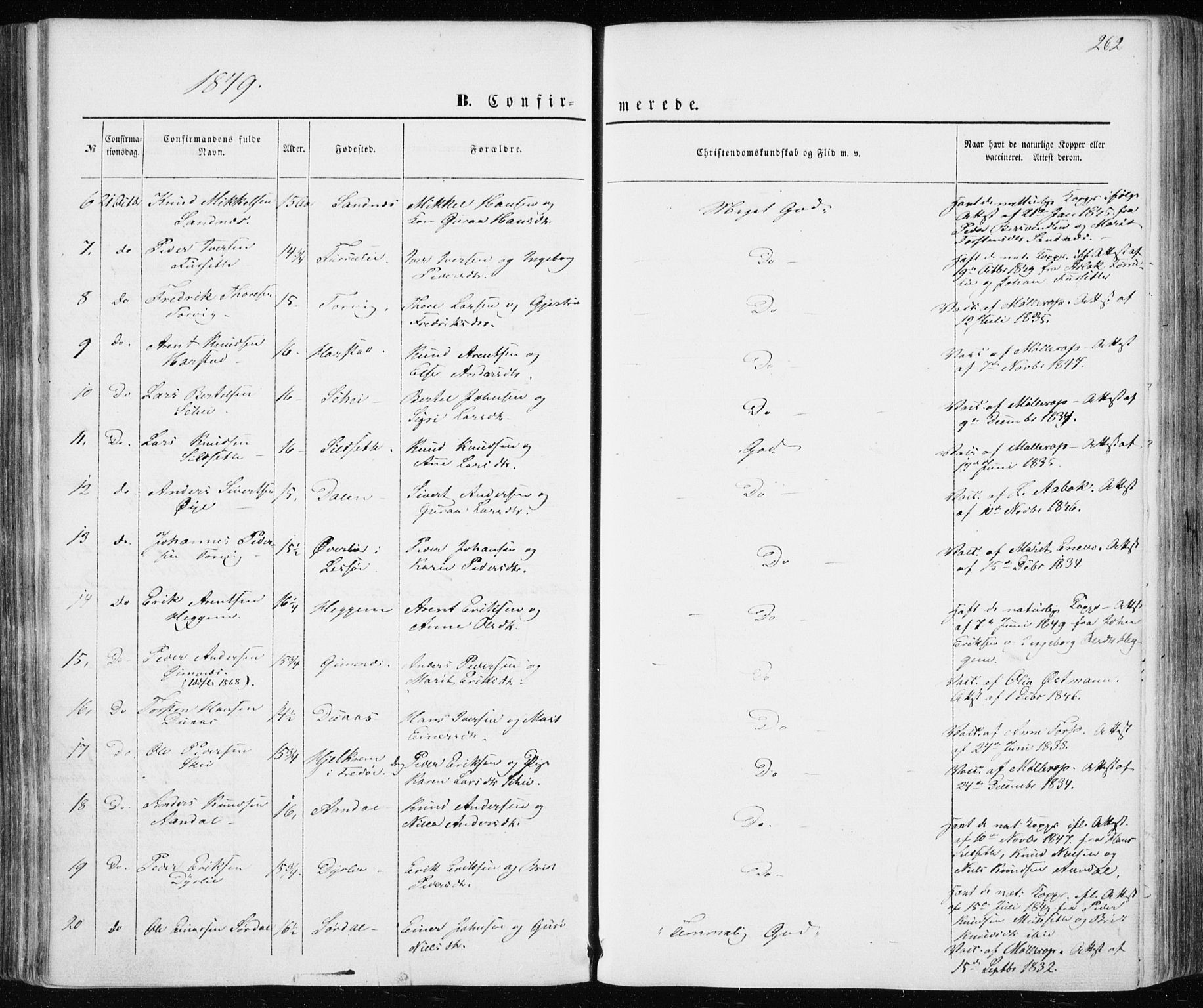 Ministerialprotokoller, klokkerbøker og fødselsregistre - Møre og Romsdal, AV/SAT-A-1454/586/L0984: Parish register (official) no. 586A10, 1844-1856, p. 262