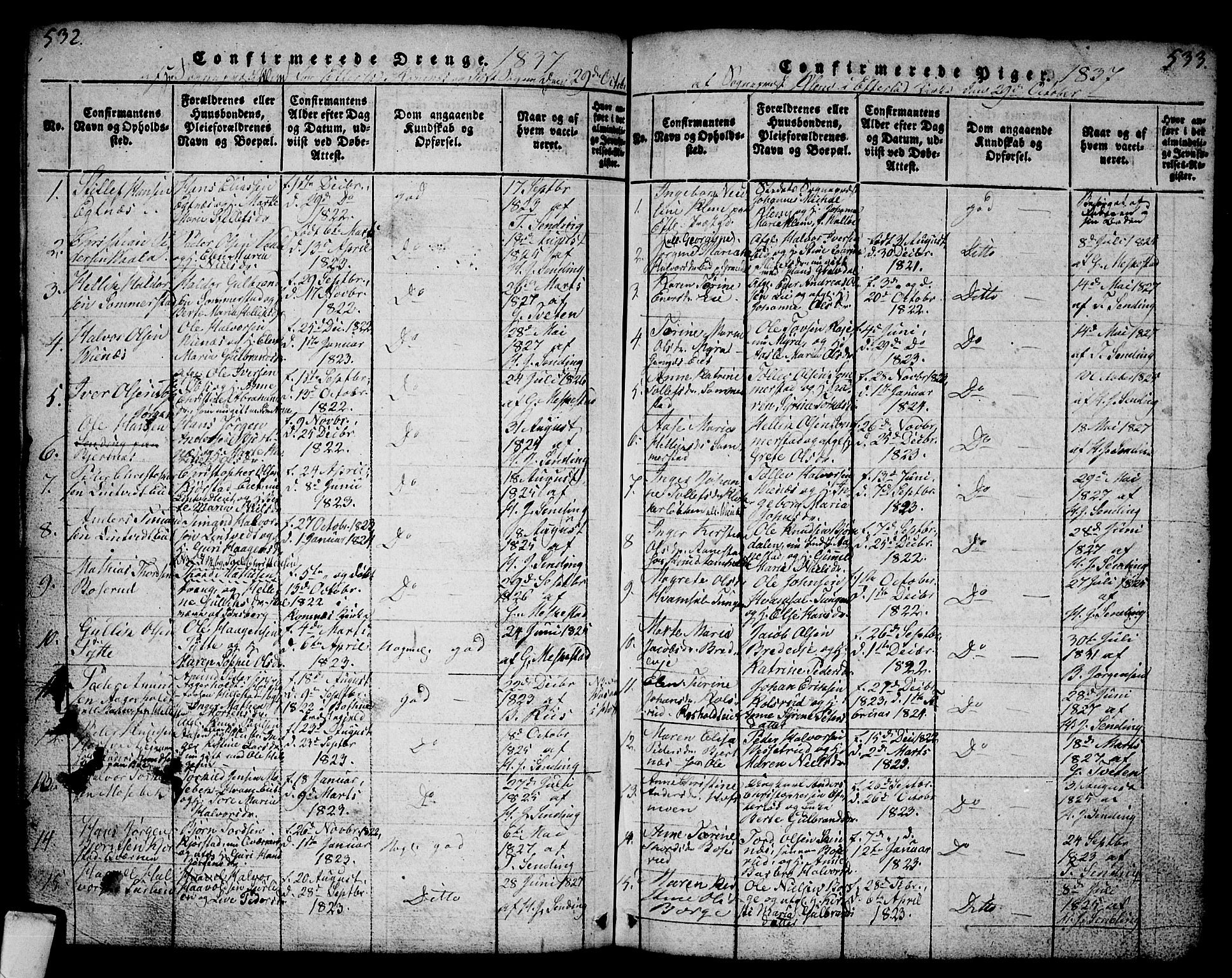 Sandsvær kirkebøker, AV/SAKO-A-244/G/Ga/L0003: Parish register (copy) no. I 3, 1817-1839, p. 532-533