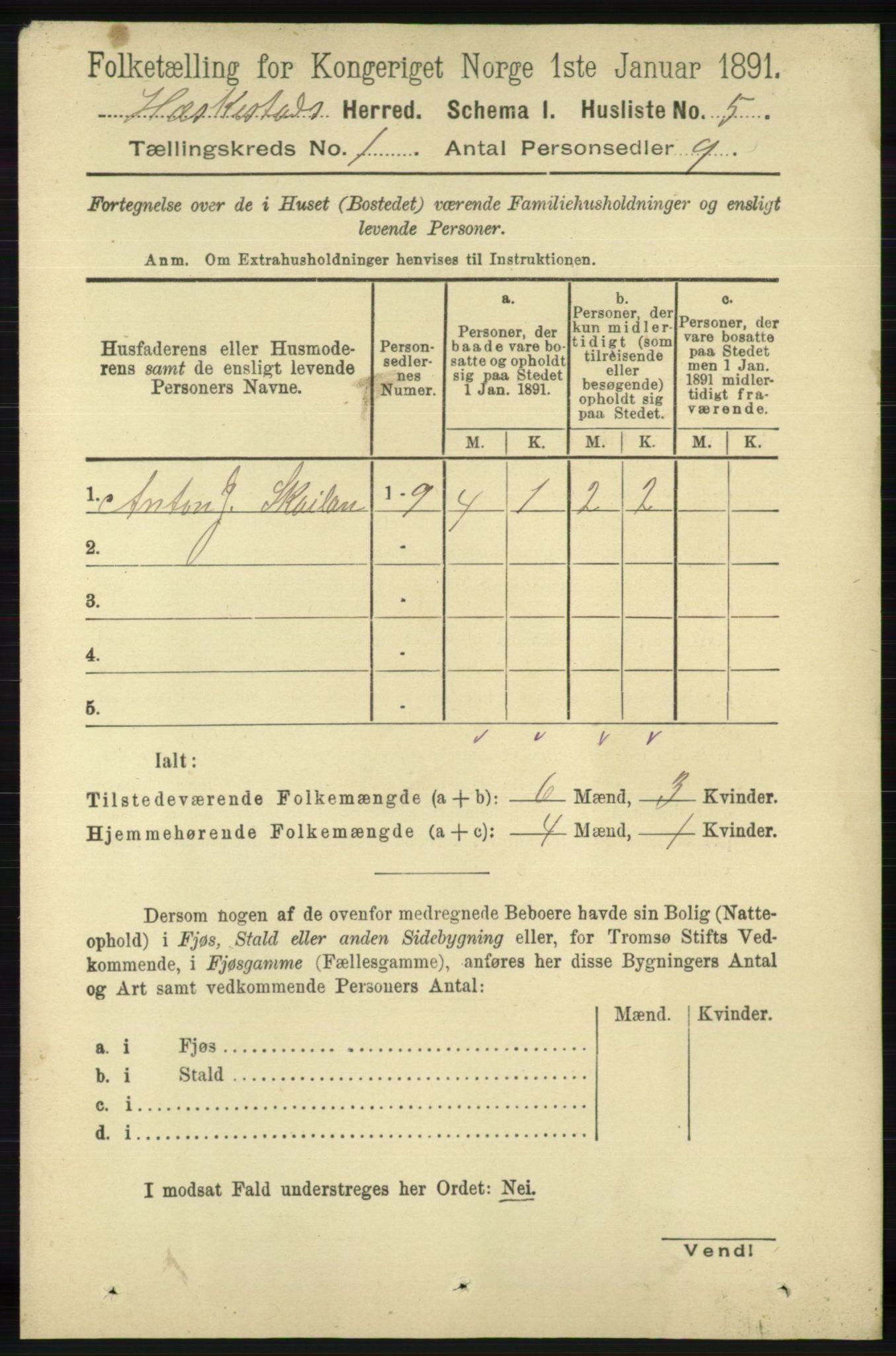 RA, 1891 census for 1113 Heskestad, 1891, p. 23