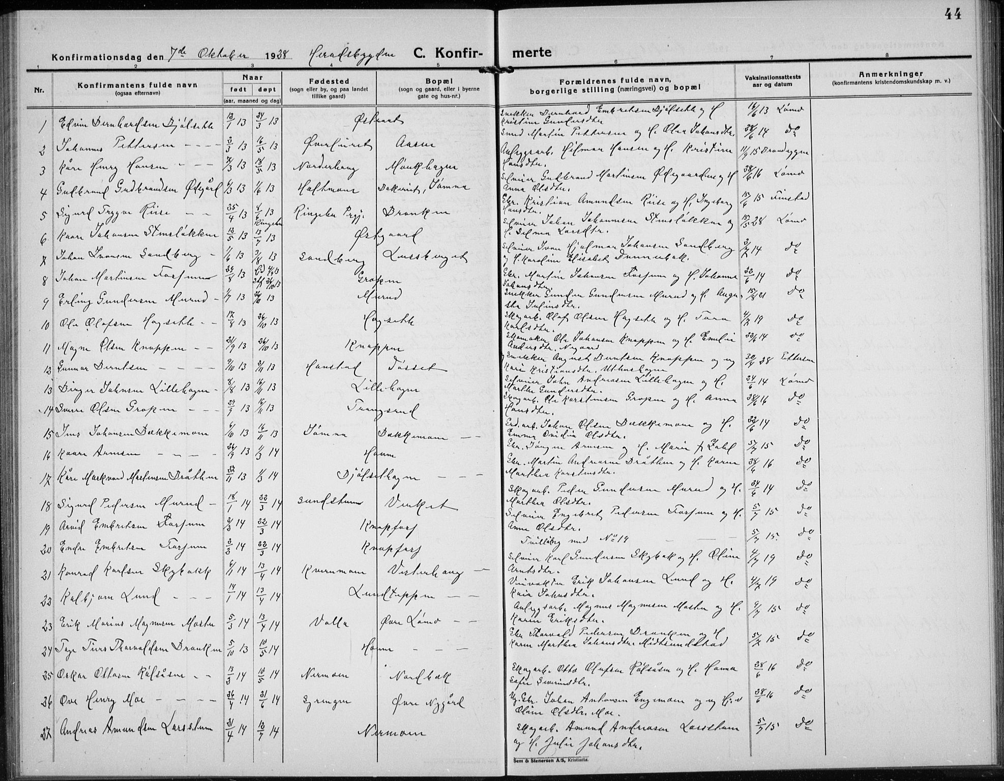 Elverum prestekontor, AV/SAH-PREST-044/H/Ha/Hab/L0032: Parish register (copy) no. 32, 1922-1936, p. 44