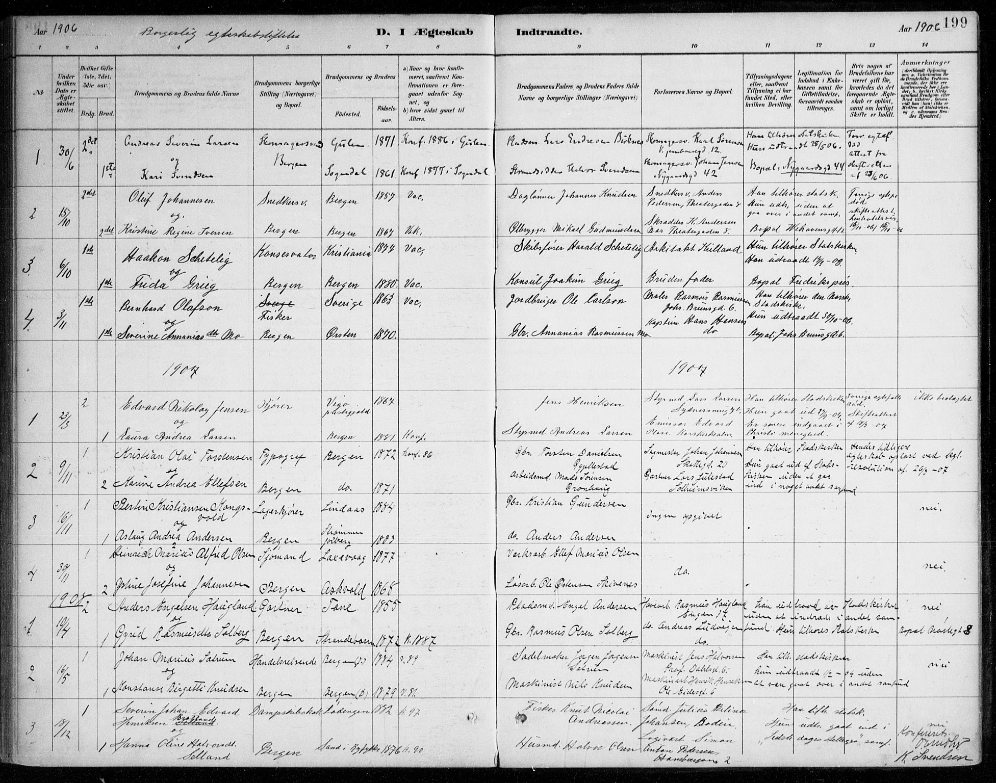 Johanneskirken sokneprestembete, SAB/A-76001/H/Haa/L0012: Parish register (official) no. D 1, 1885-1912, p. 199