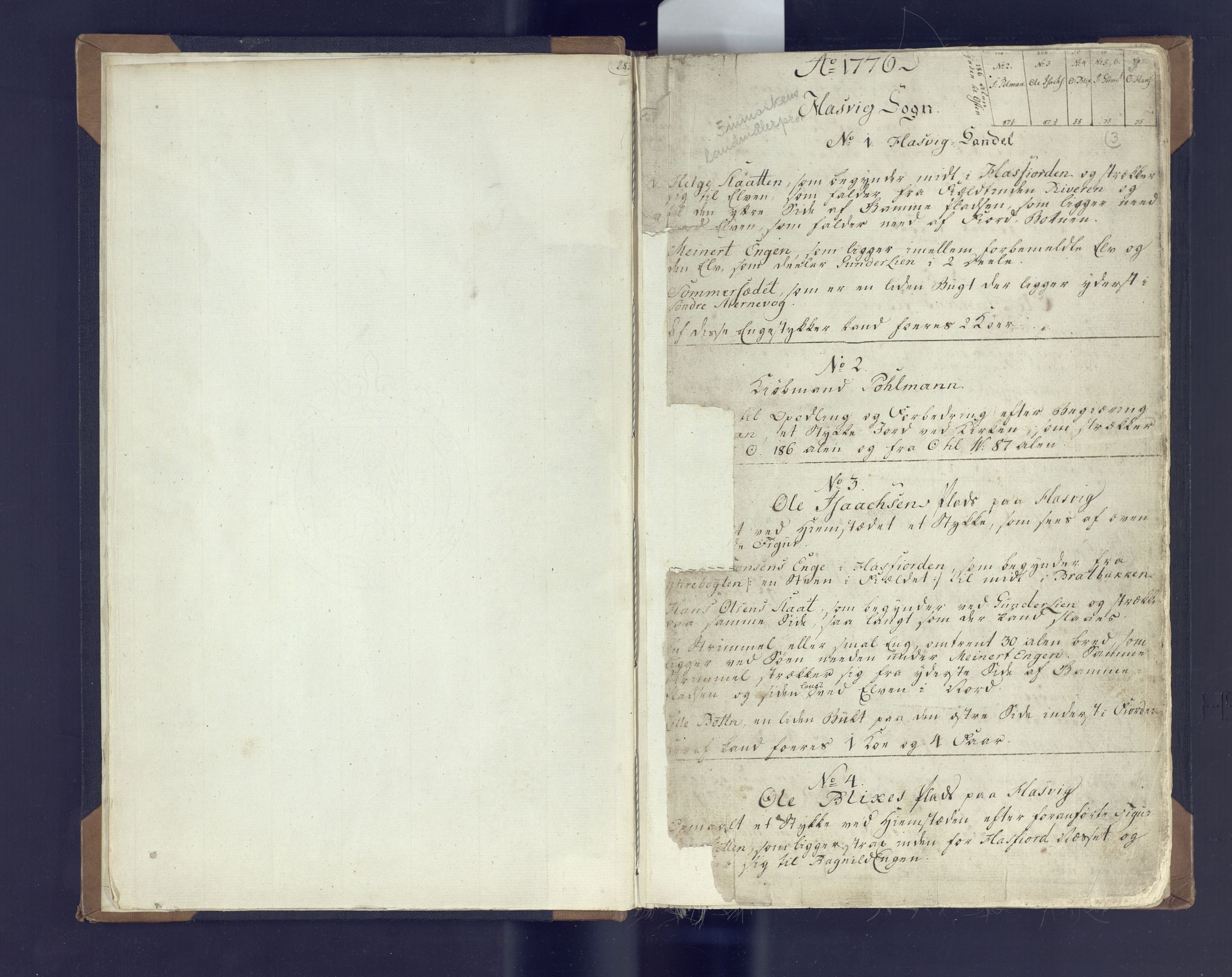 Fylkesmannen i Finnmark, AV/SATØ-S-1120/1Coa/L2882: Landmålerprotokoll (i nærmagasinet/skannet), 1776-1845, p. 5