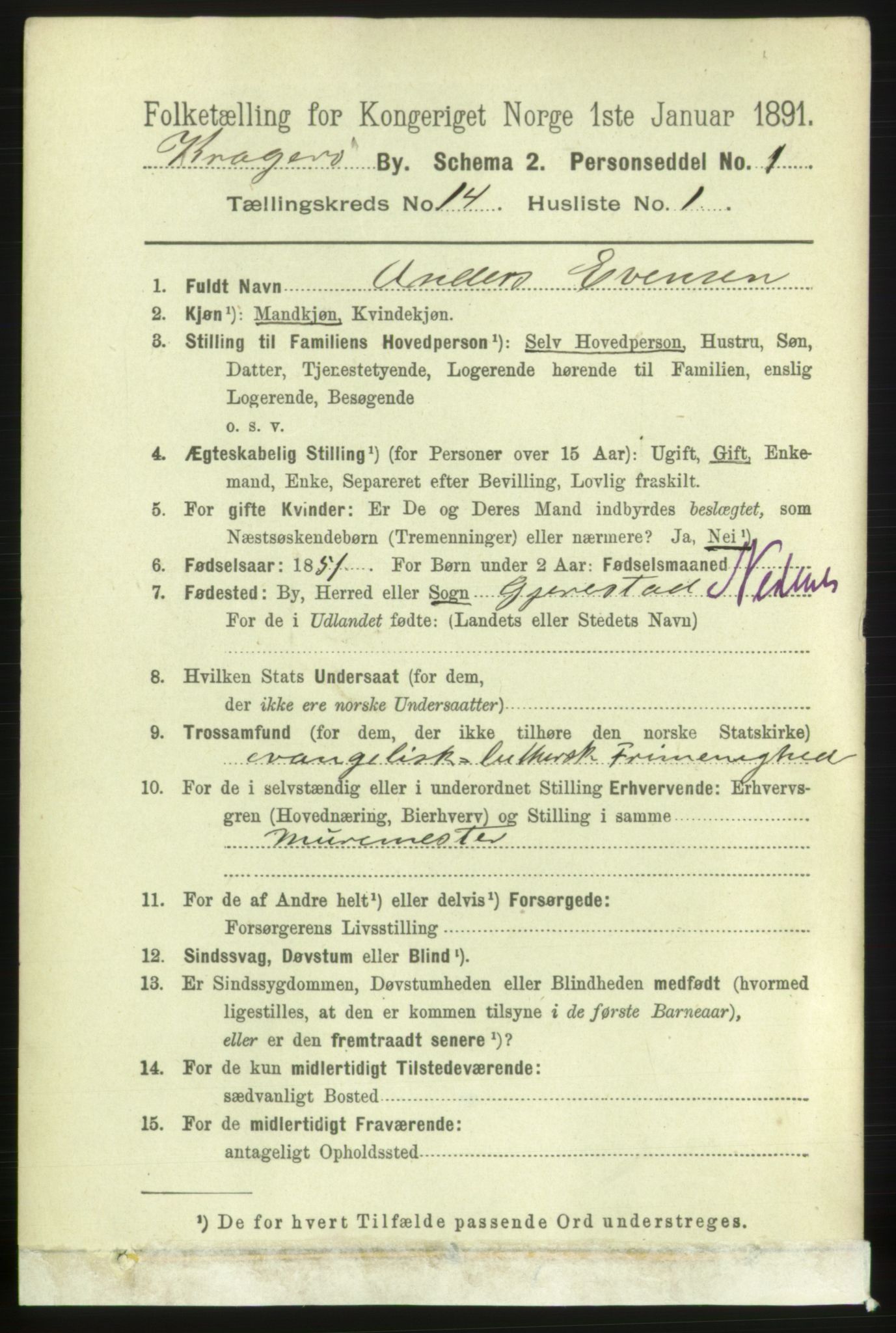 RA, 1891 census for 0801 Kragerø, 1891, p. 4076