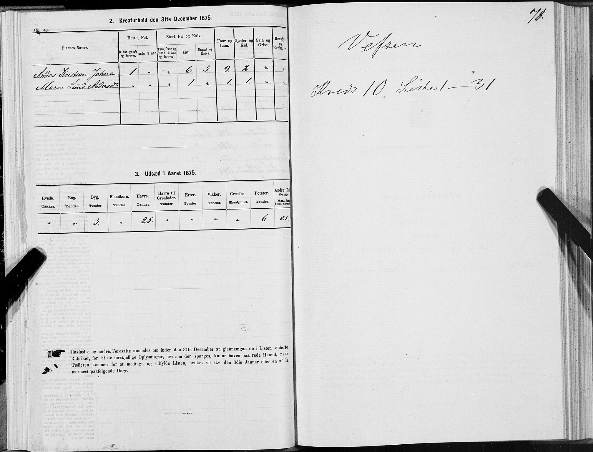 SAT, 1875 census for 1824L Vefsn/Vefsn, 1875, p. 3073