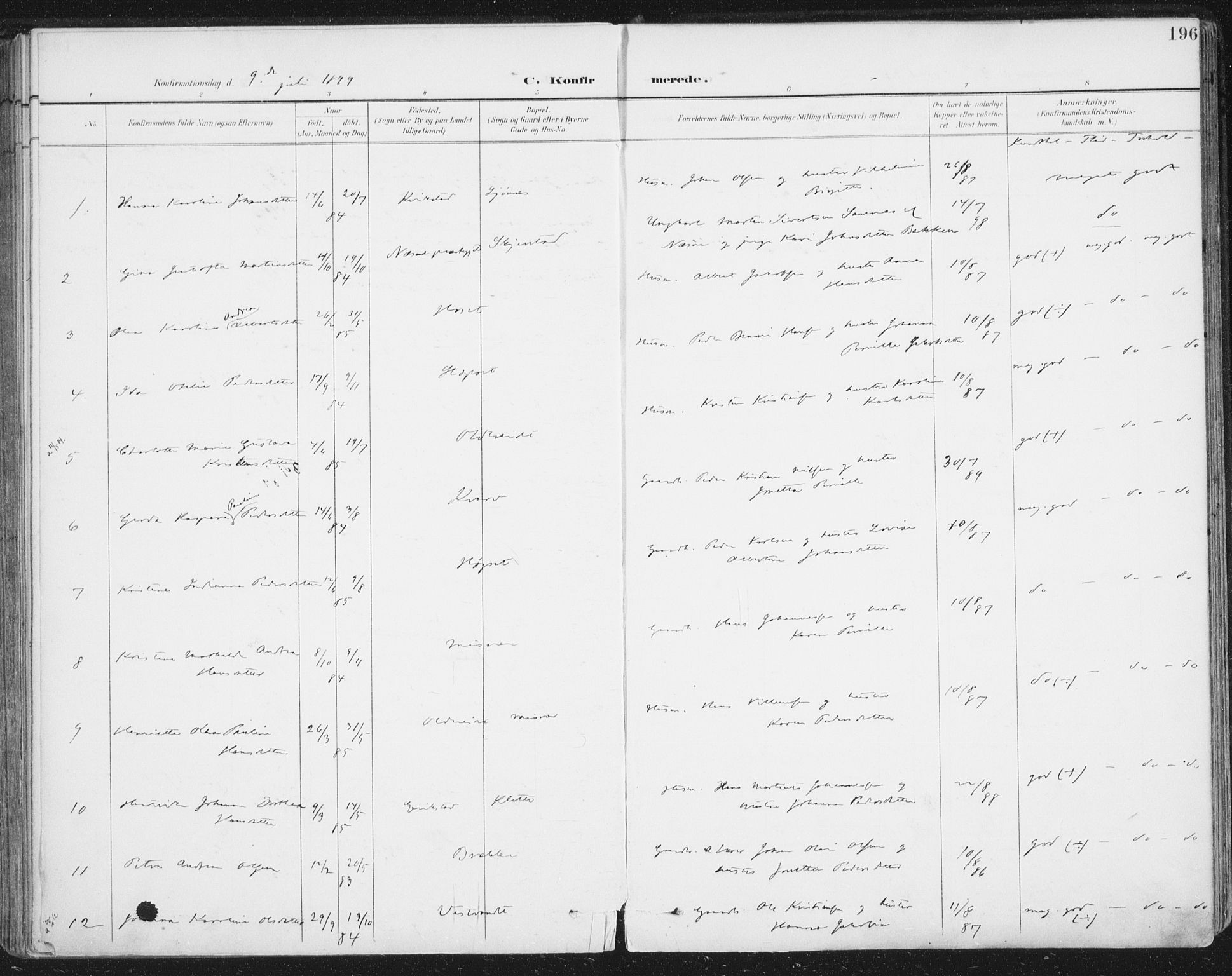 Ministerialprotokoller, klokkerbøker og fødselsregistre - Nordland, AV/SAT-A-1459/852/L0741: Parish register (official) no. 852A11, 1894-1917, p. 196