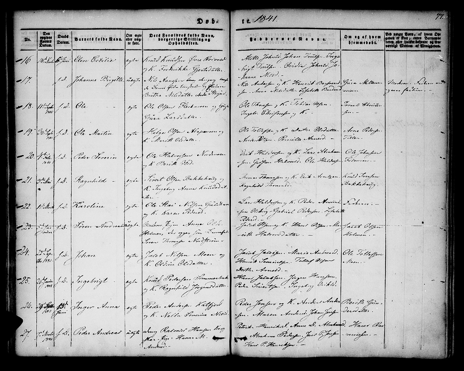 Lenvik sokneprestembete, SATØ/S-1310/H/Ha/Haa/L0004kirke: Parish register (official) no. 4, 1832-1844, p. 77