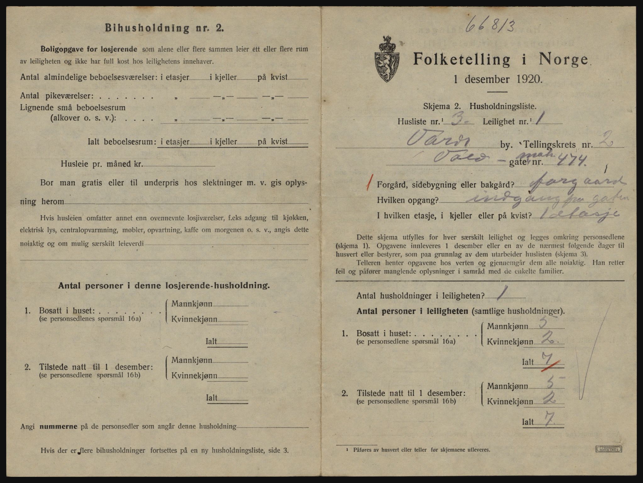 SATØ, 1920 census for Vardø, 1920, p. 1687