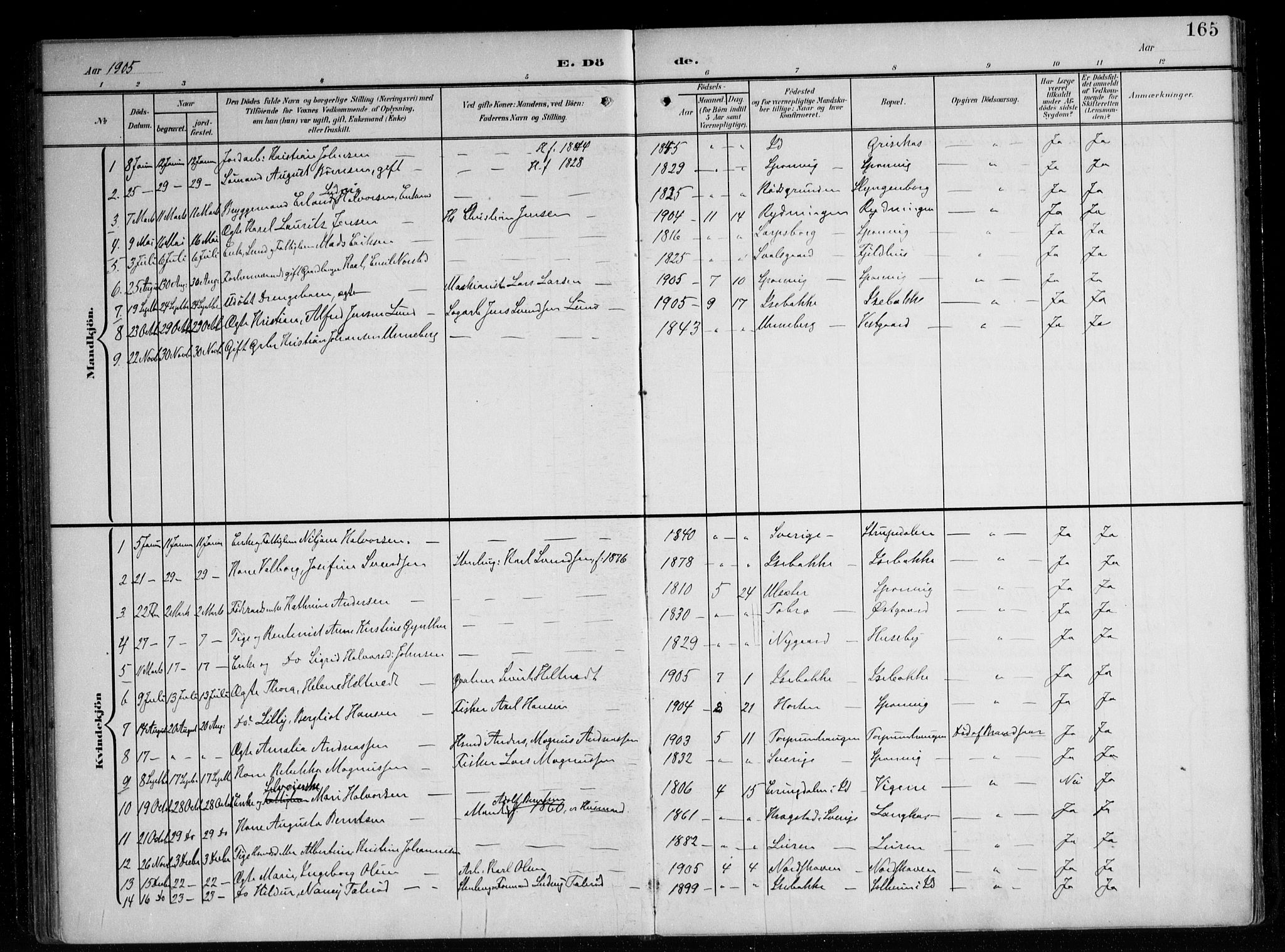 Berg prestekontor Kirkebøker, AV/SAO-A-10902/F/Fa/L0008: Parish register (official) no. I 8, 1902-1920, p. 165