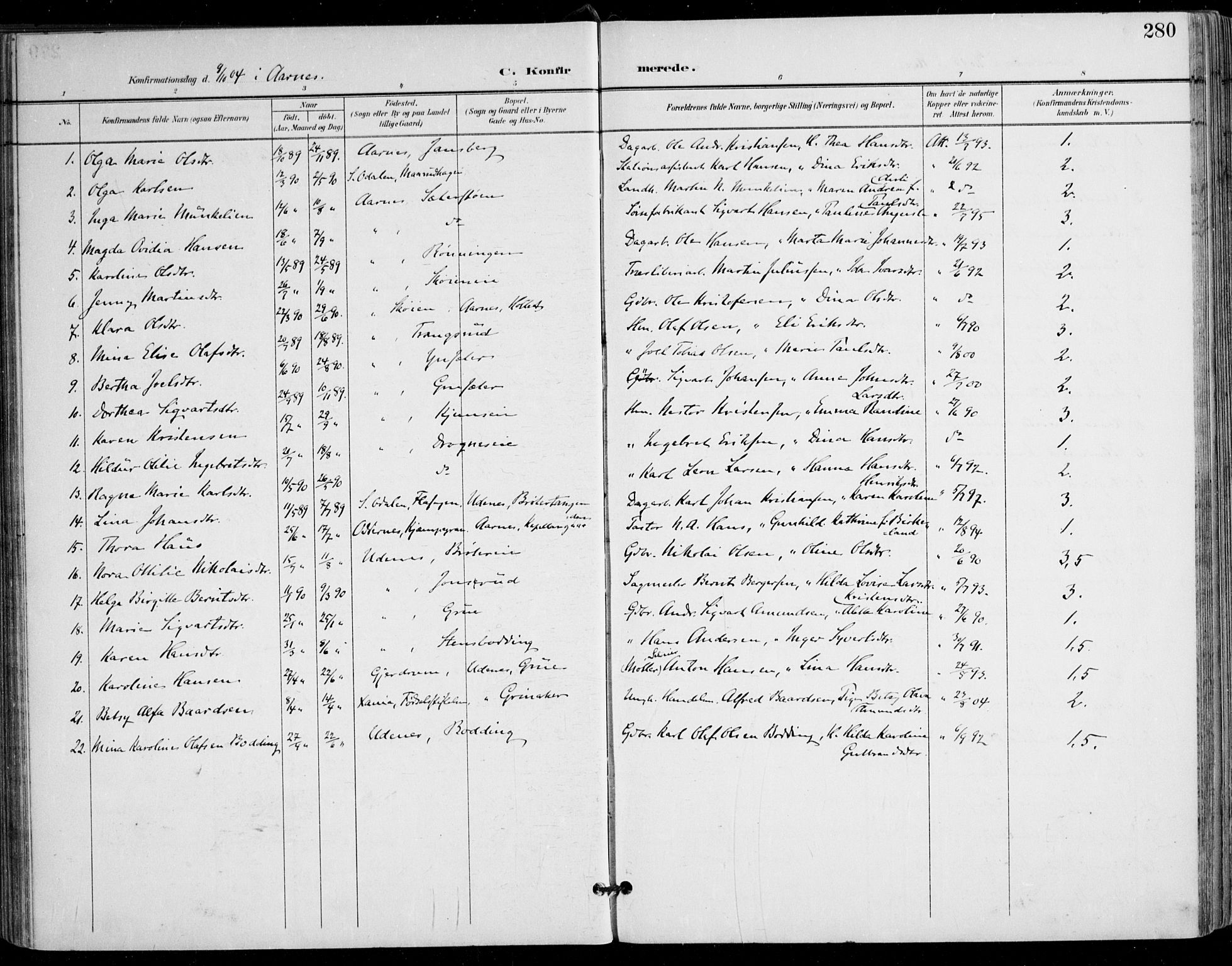 Nes prestekontor Kirkebøker, AV/SAO-A-10410/F/Fa/L0011: Parish register (official) no. I 11, 1899-1918, p. 280