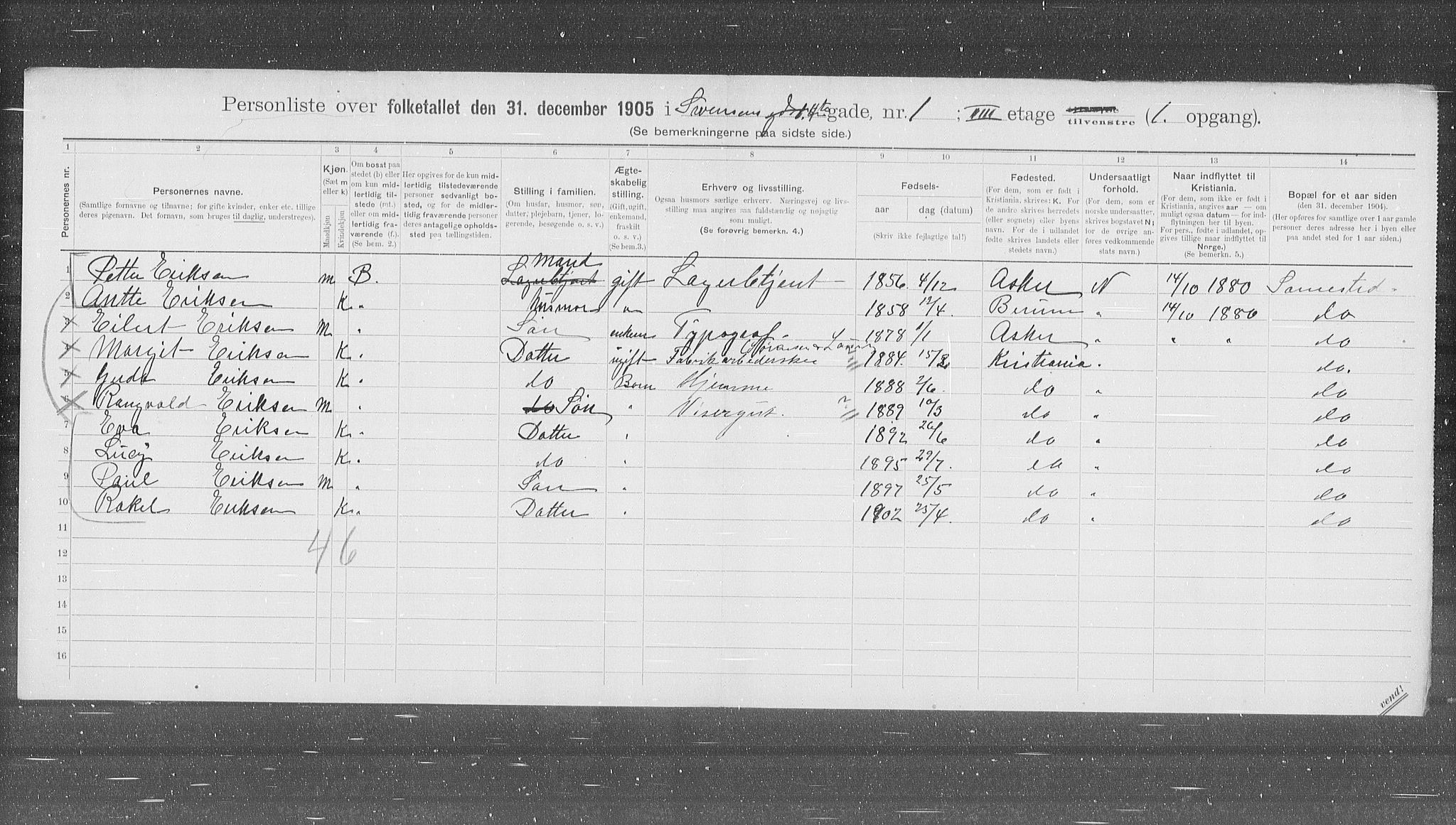 OBA, Municipal Census 1905 for Kristiania, 1905, p. 47759