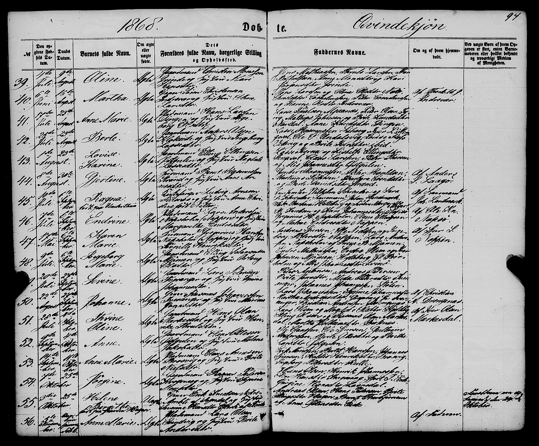 Gulen sokneprestembete, AV/SAB-A-80201/H/Haa/Haaa/L0022: Parish register (official) no. A 22, 1859-1869, p. 94