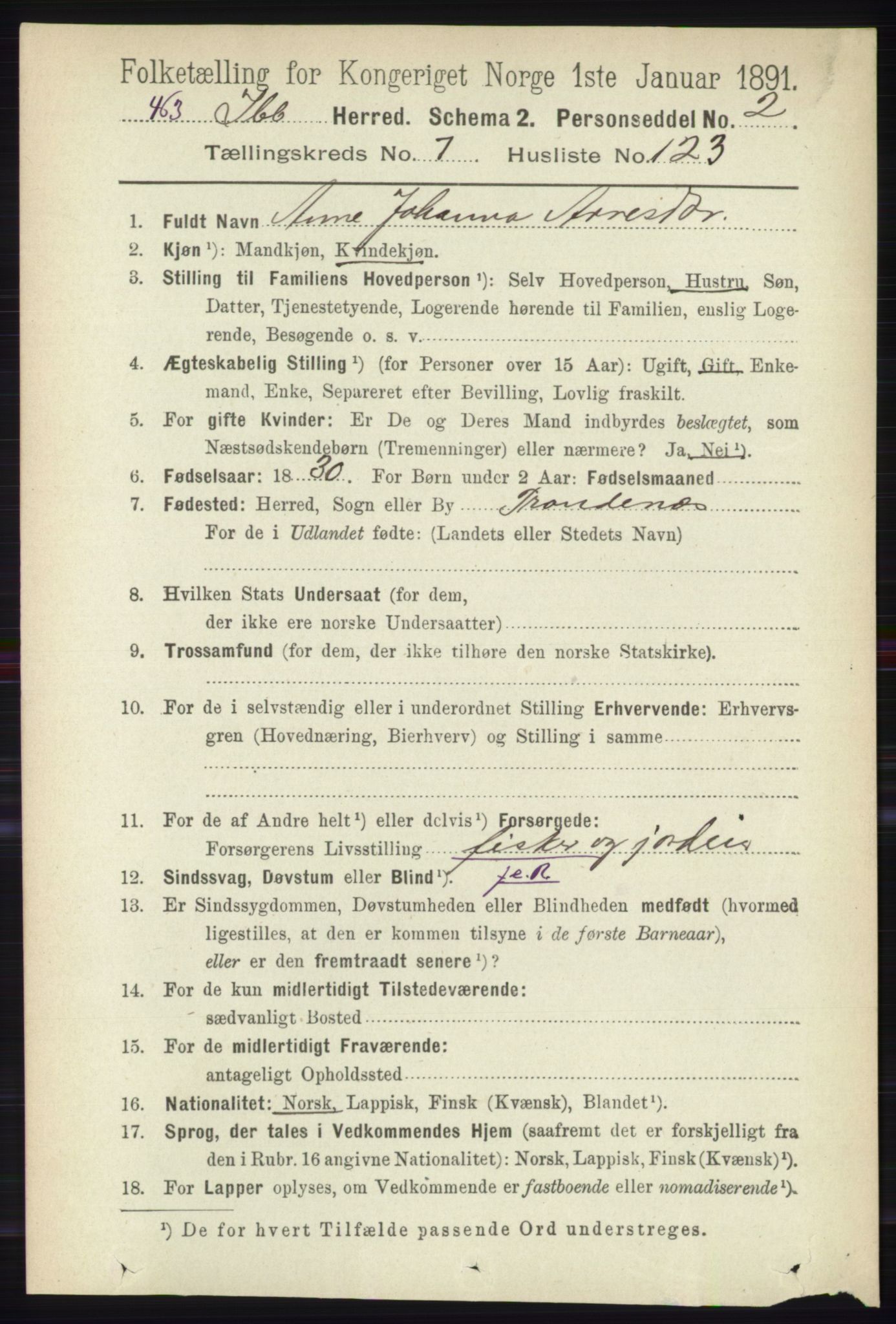 RA, 1891 census for 1917 Ibestad, 1891, p. 4997