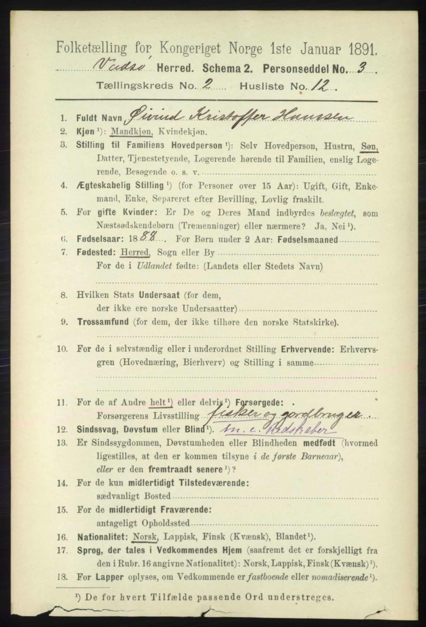 RA, 1891 census for 2029 Vadsø, 1891, p. 506