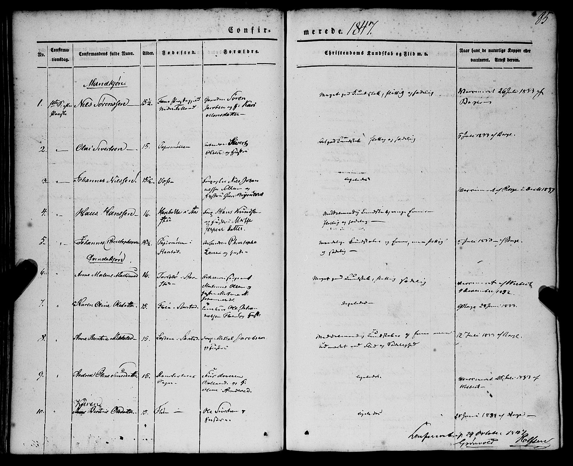 St. Jørgens hospital og Årstad sokneprestembete, SAB/A-99934: Parish register (official) no. A 4, 1844-1863, p. 85