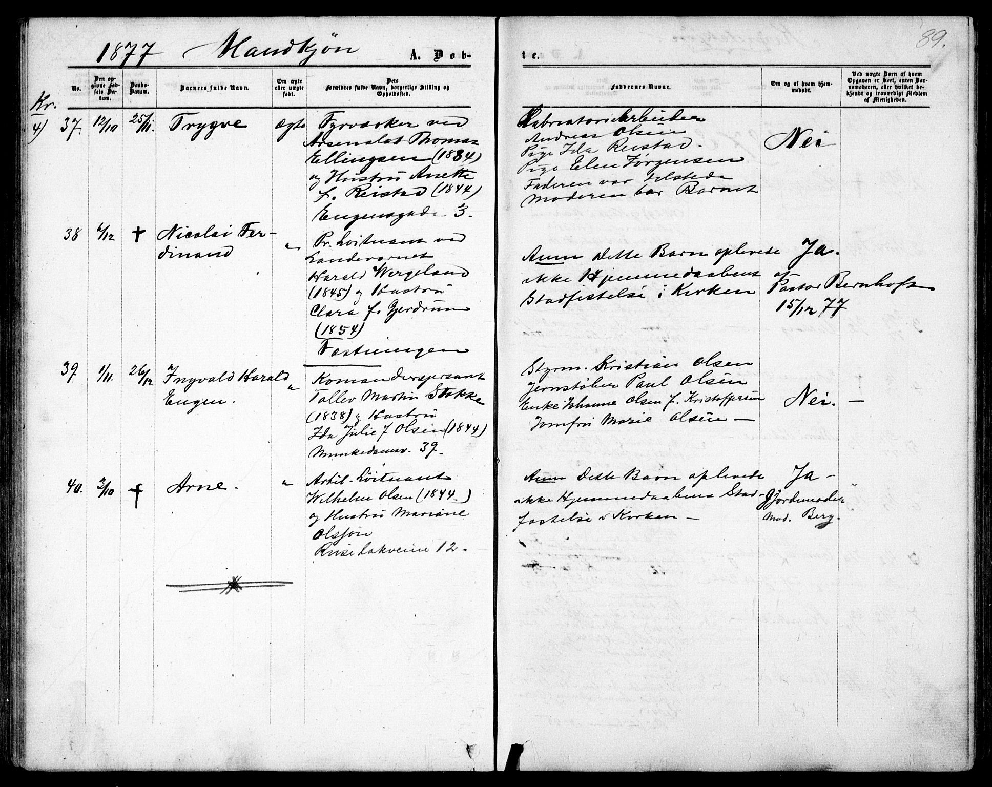 Garnisonsmenigheten Kirkebøker, AV/SAO-A-10846/F/Fa/L0011: Parish register (official) no. 11, 1870-1880, p. 89