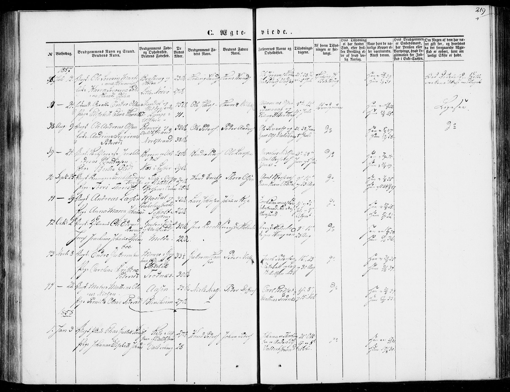 Ministerialprotokoller, klokkerbøker og fødselsregistre - Møre og Romsdal, AV/SAT-A-1454/528/L0397: Parish register (official) no. 528A08, 1848-1858, p. 219