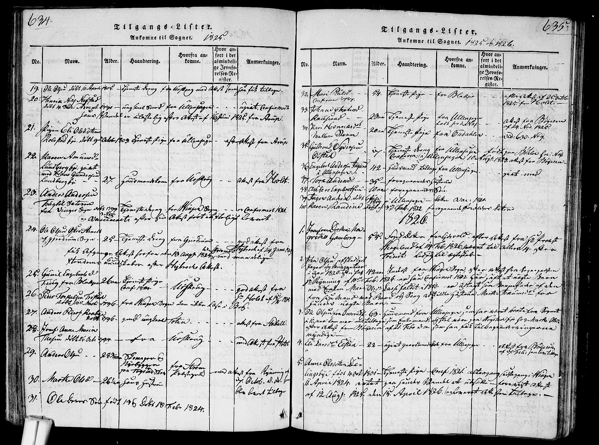 Nes prestekontor Kirkebøker, SAO/A-10410/G/Ga/L0001: Parish register (copy) no. I 1, 1815-1835, p. 634-635