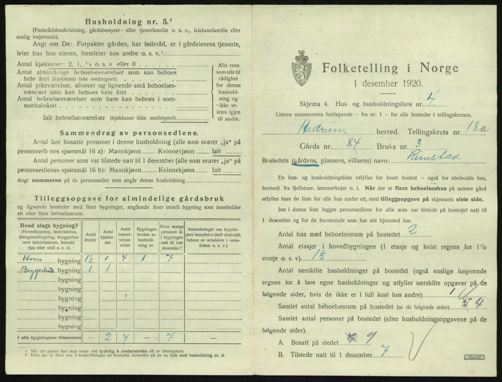 SAKO, 1920 census for Hedrum, 1920, p. 1571