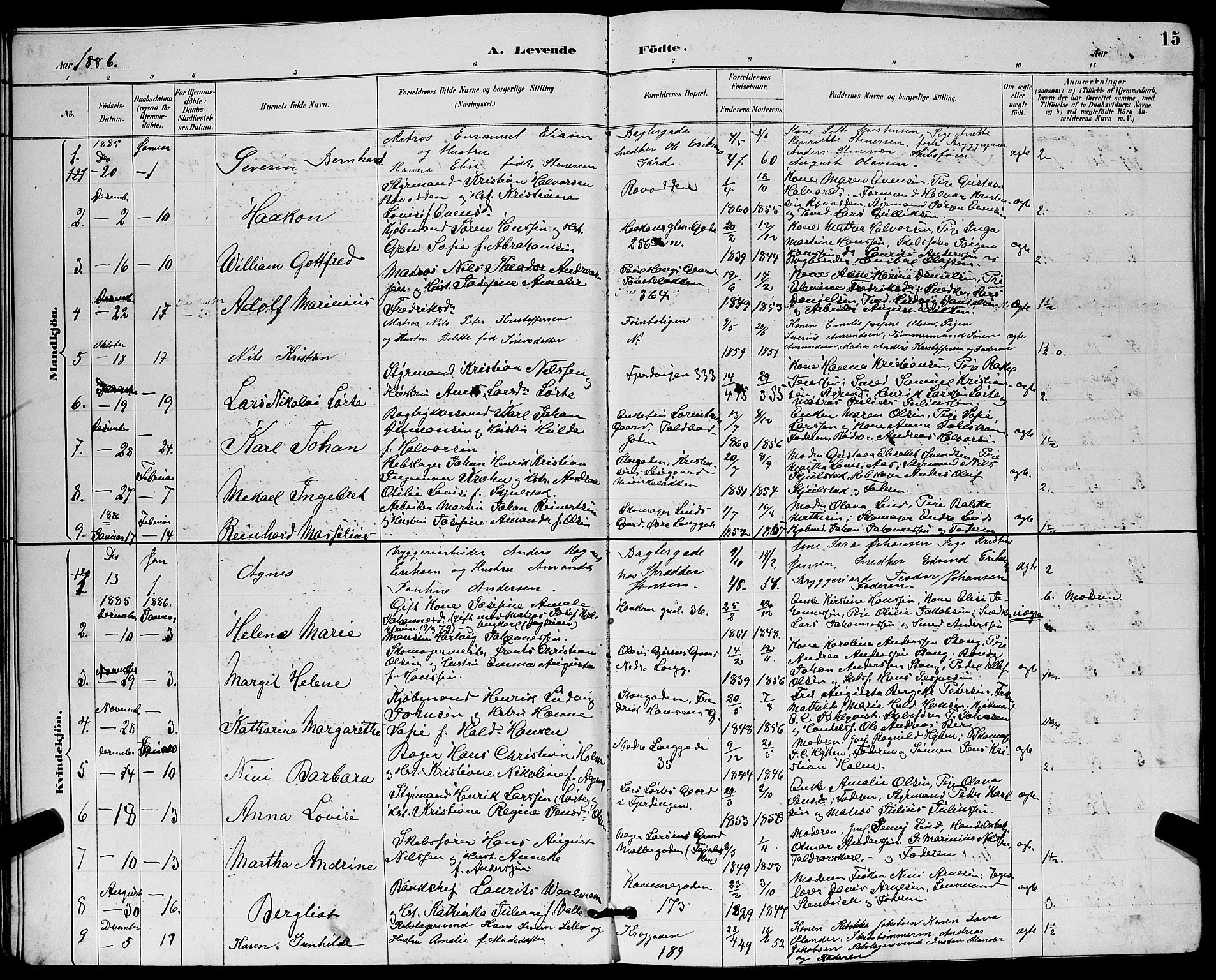 Tønsberg kirkebøker, SAKO/A-330/G/Ga/L0006: Parish register (copy) no. 6, 1885-1895, p. 15