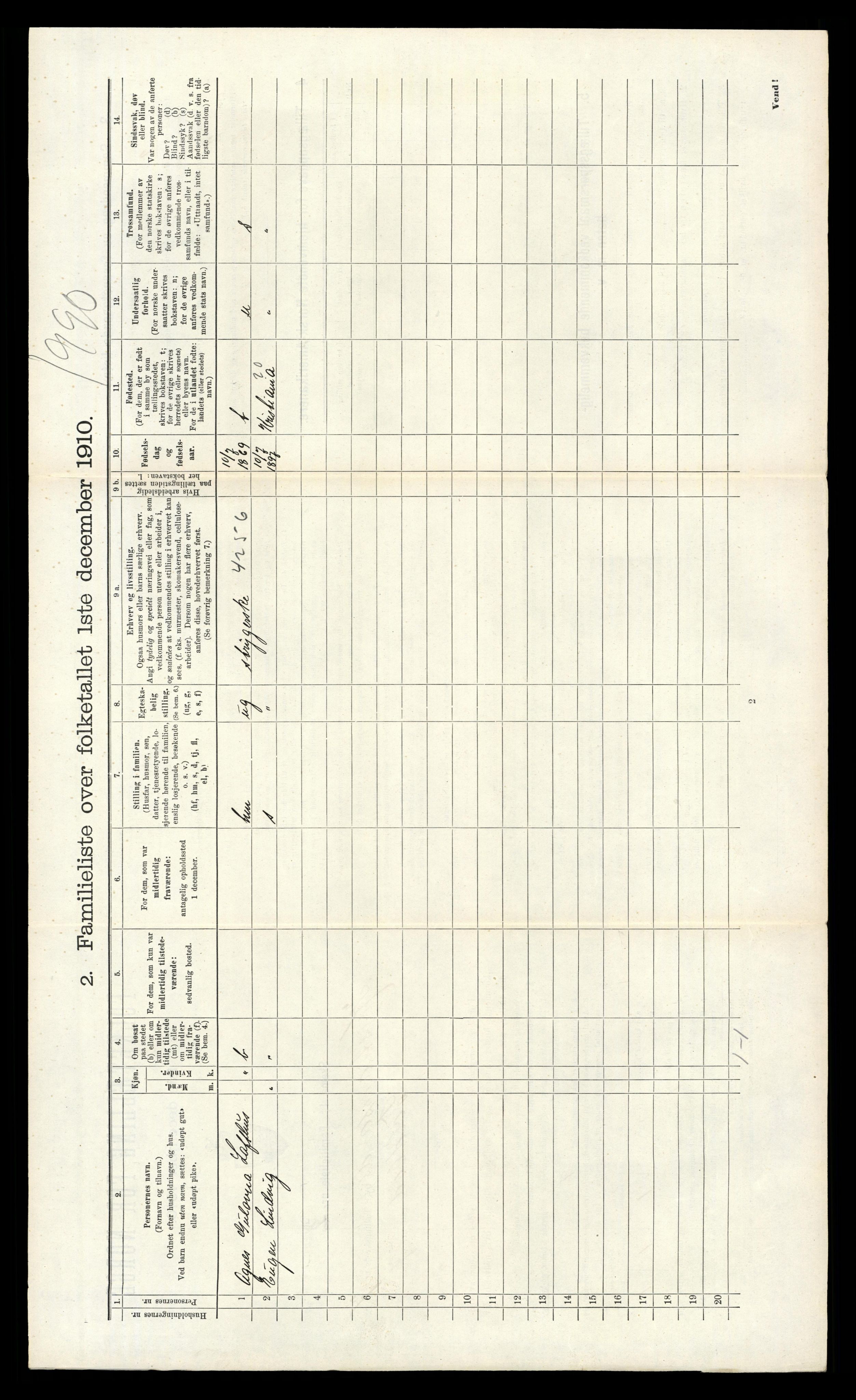 RA, 1910 census for Kristiansand, 1910, p. 1561