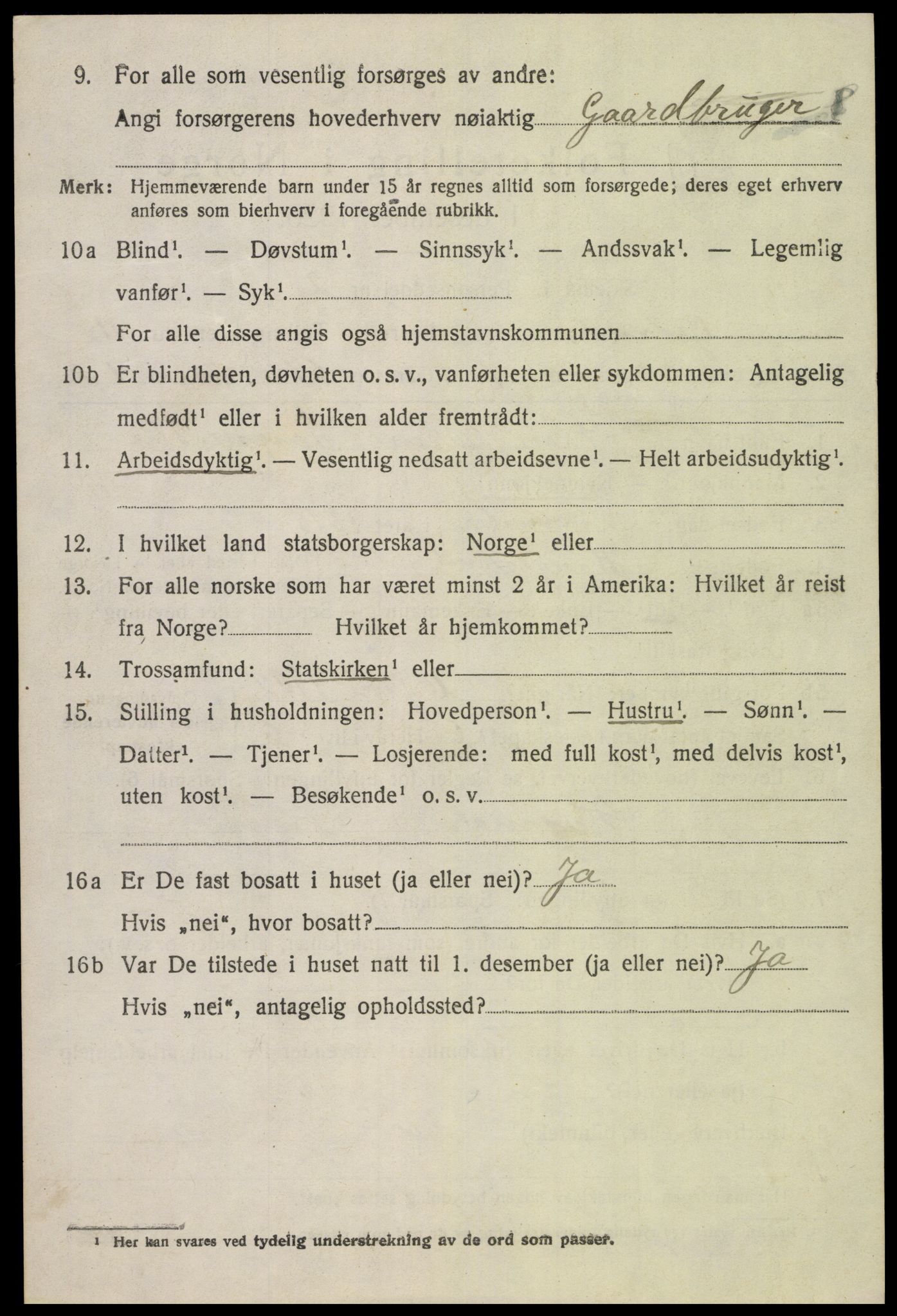 SAK, 1920 census for Gyland, 1920, p. 2303