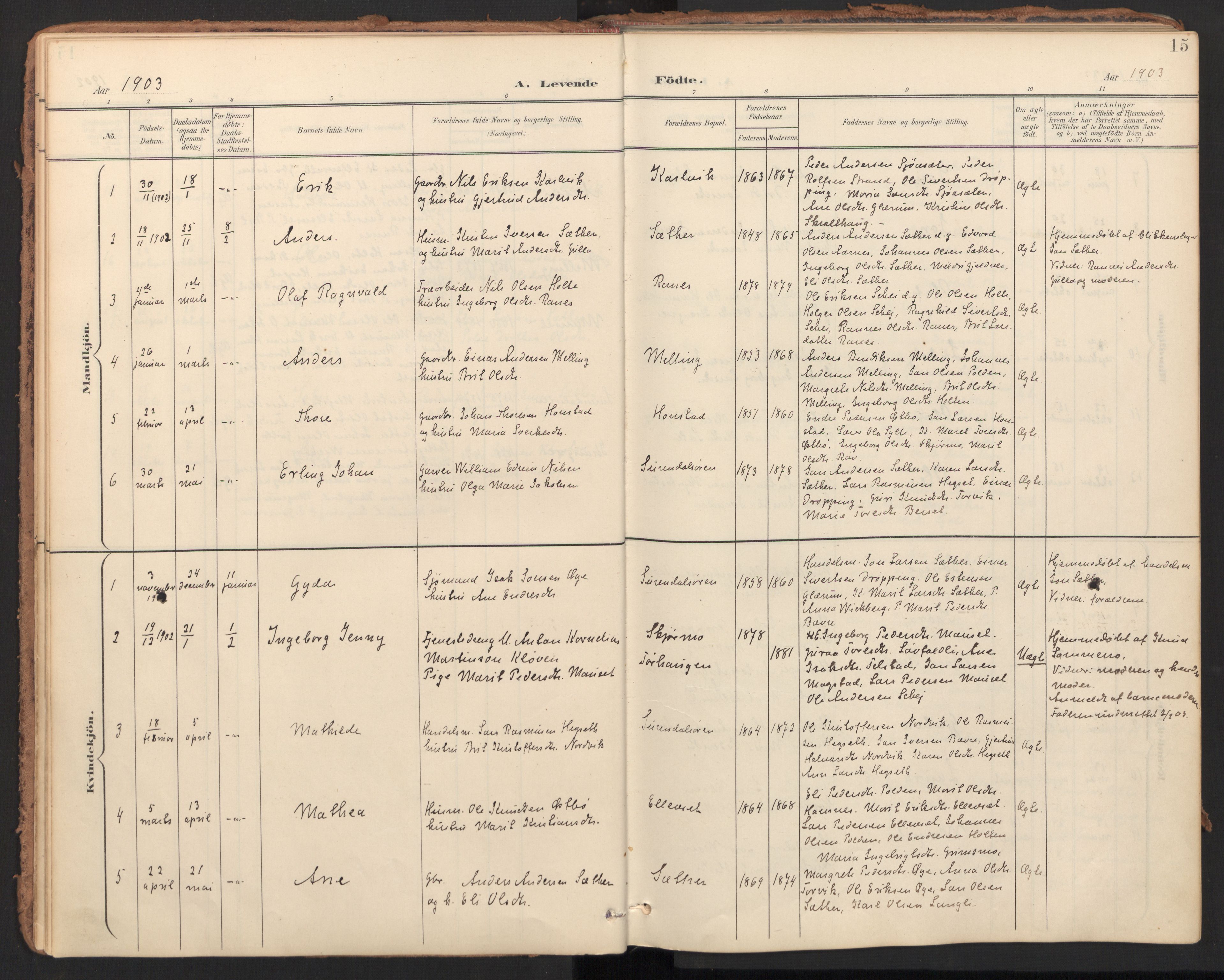 Ministerialprotokoller, klokkerbøker og fødselsregistre - Møre og Romsdal, AV/SAT-A-1454/596/L1057: Parish register (official) no. 596A02, 1900-1917, p. 15