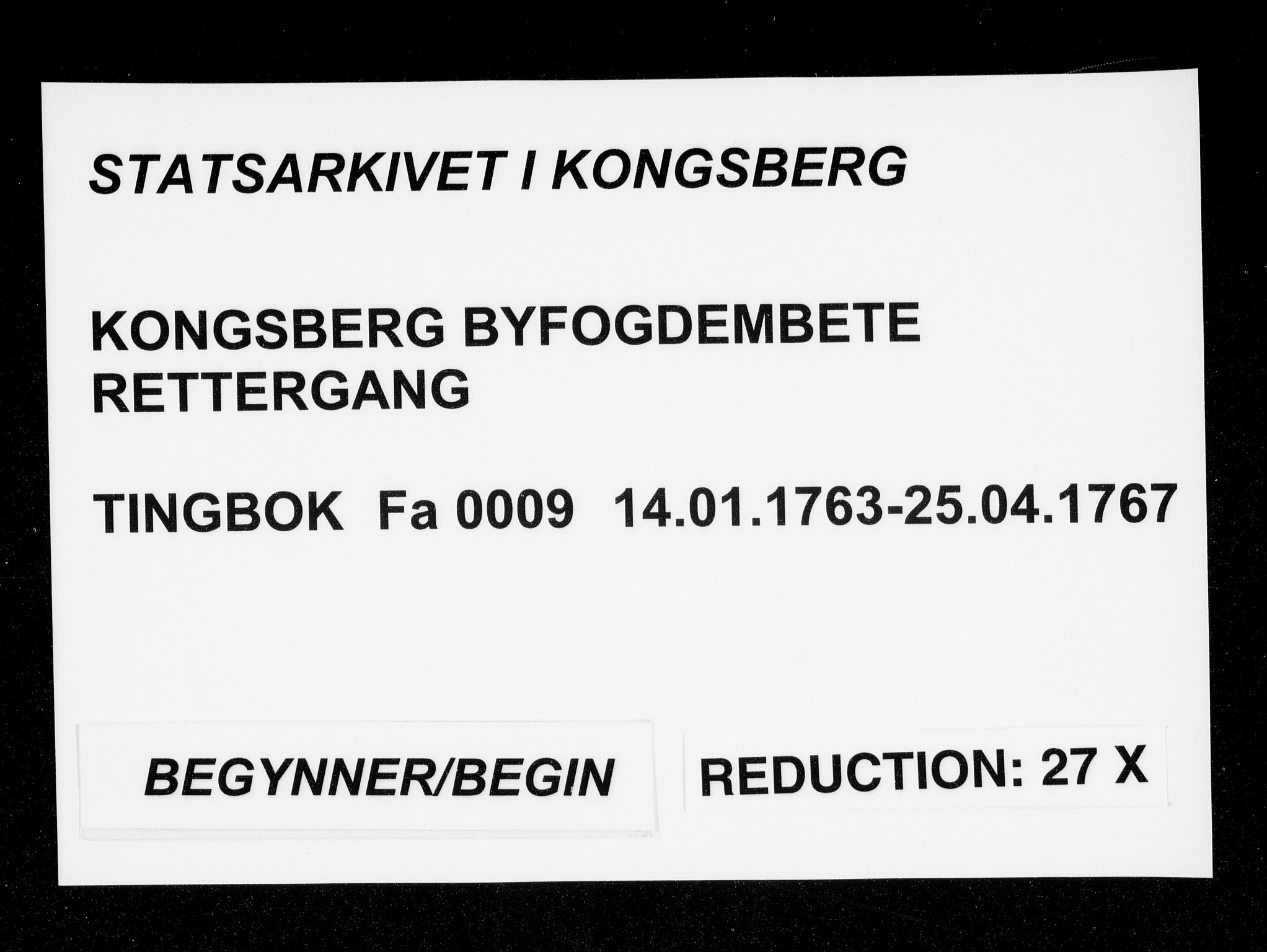 Kongsberg byfogd, SAKO/A-84/F/Fa/L0009: Tingbok, 1763-1767