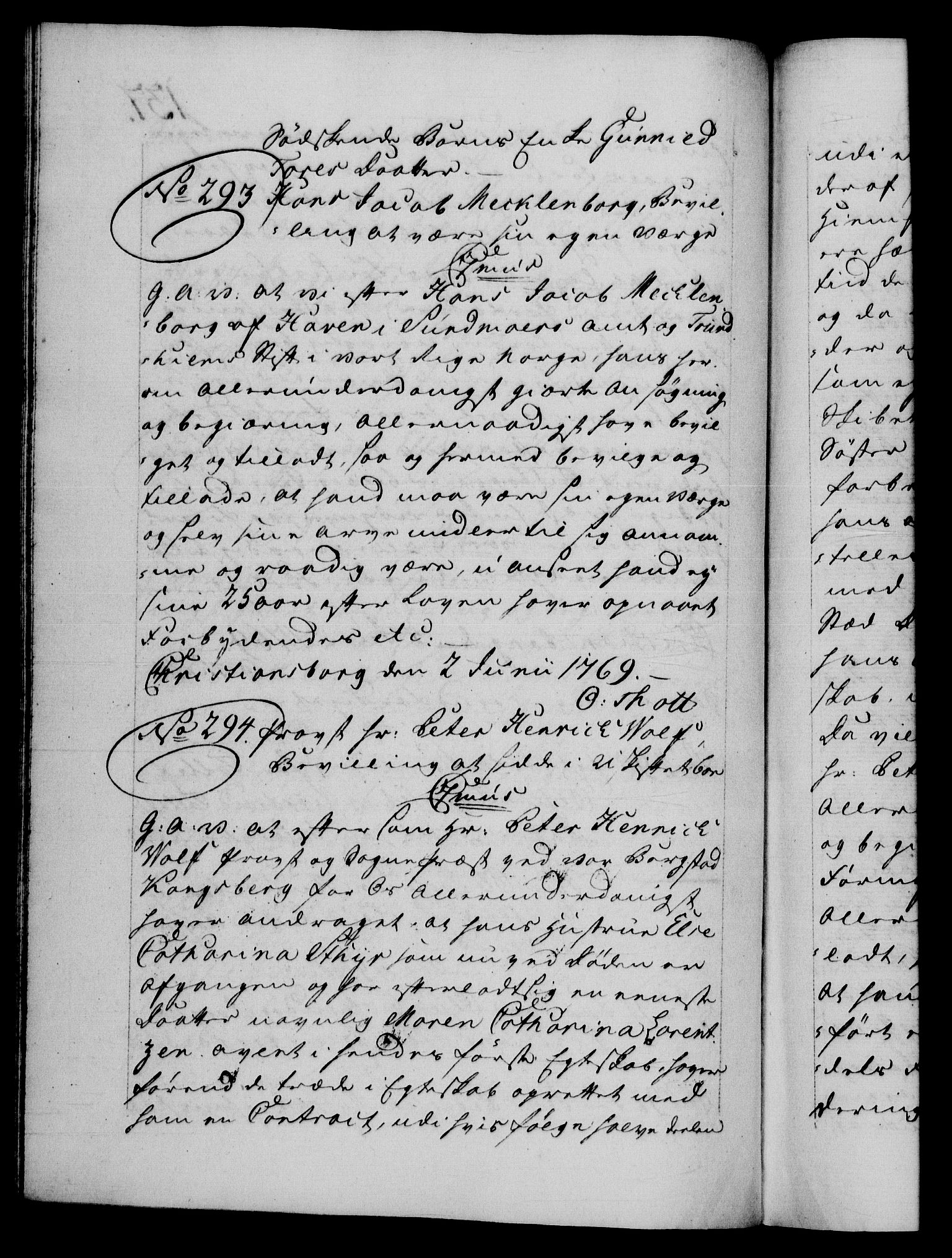 Danske Kanselli 1572-1799, AV/RA-EA-3023/F/Fc/Fca/Fcaa/L0044: Norske registre, 1769-1771, p. 137b