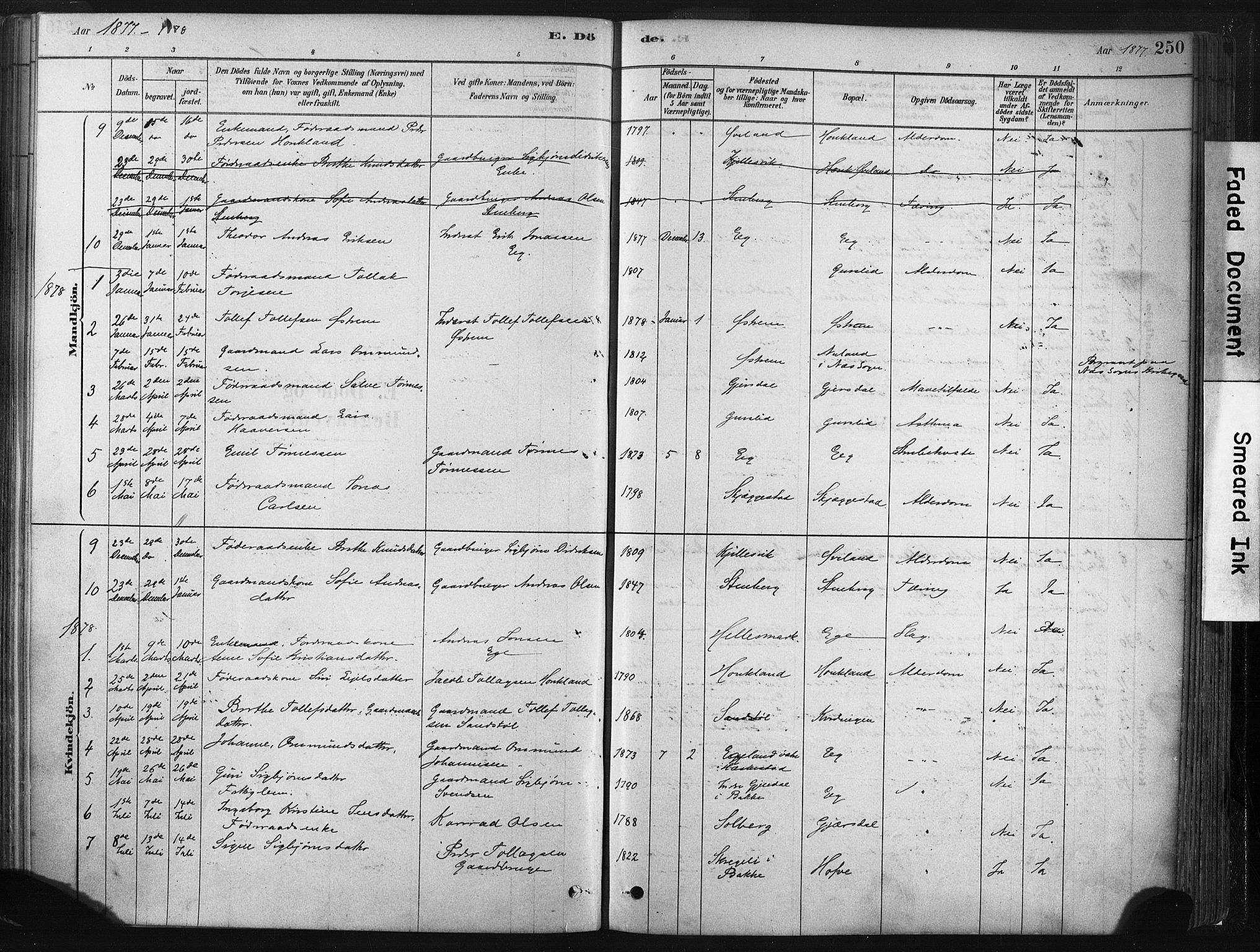 Lund sokneprestkontor, AV/SAST-A-101809/S06/L0011: Parish register (official) no. A 10, 1877-1904, p. 250