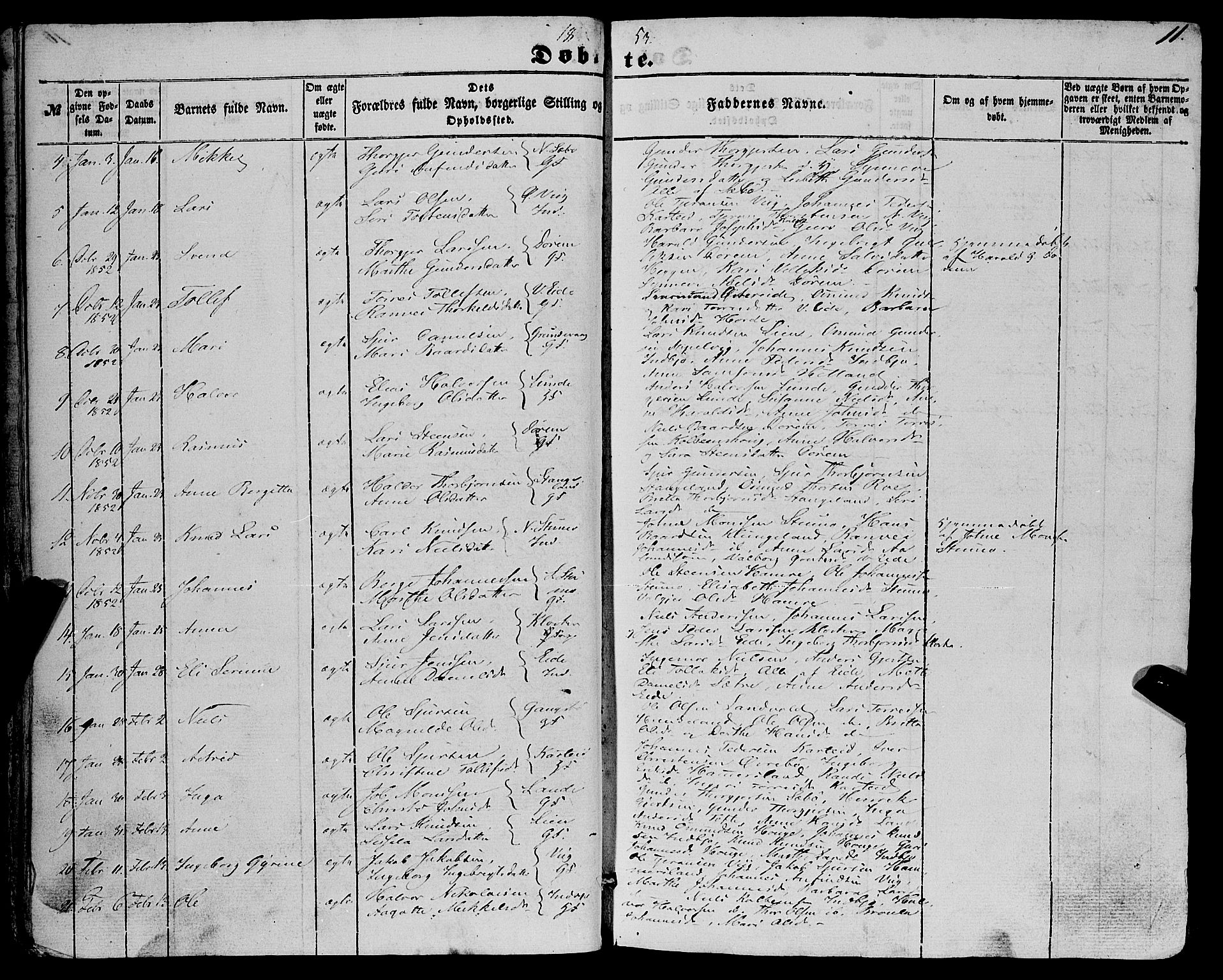 Fjelberg sokneprestembete, AV/SAB-A-75201/H/Haa: Parish register (official) no. A 7, 1851-1867, p. 11