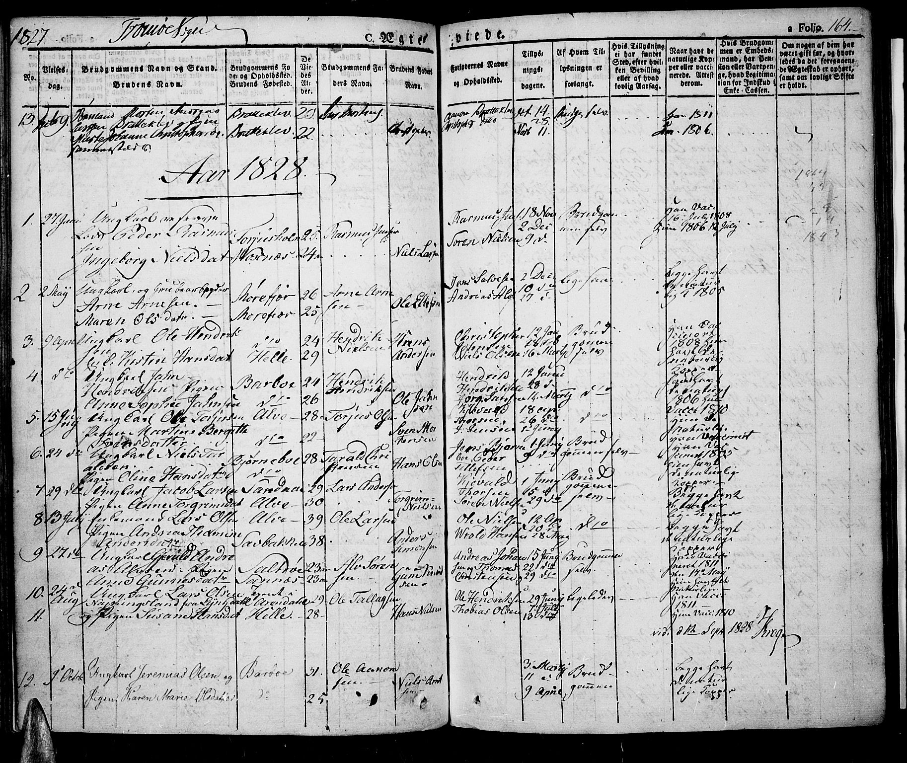 Tromøy sokneprestkontor, SAK/1111-0041/F/Fa/L0003: Parish register (official) no. A 3, 1825-1837, p. 164