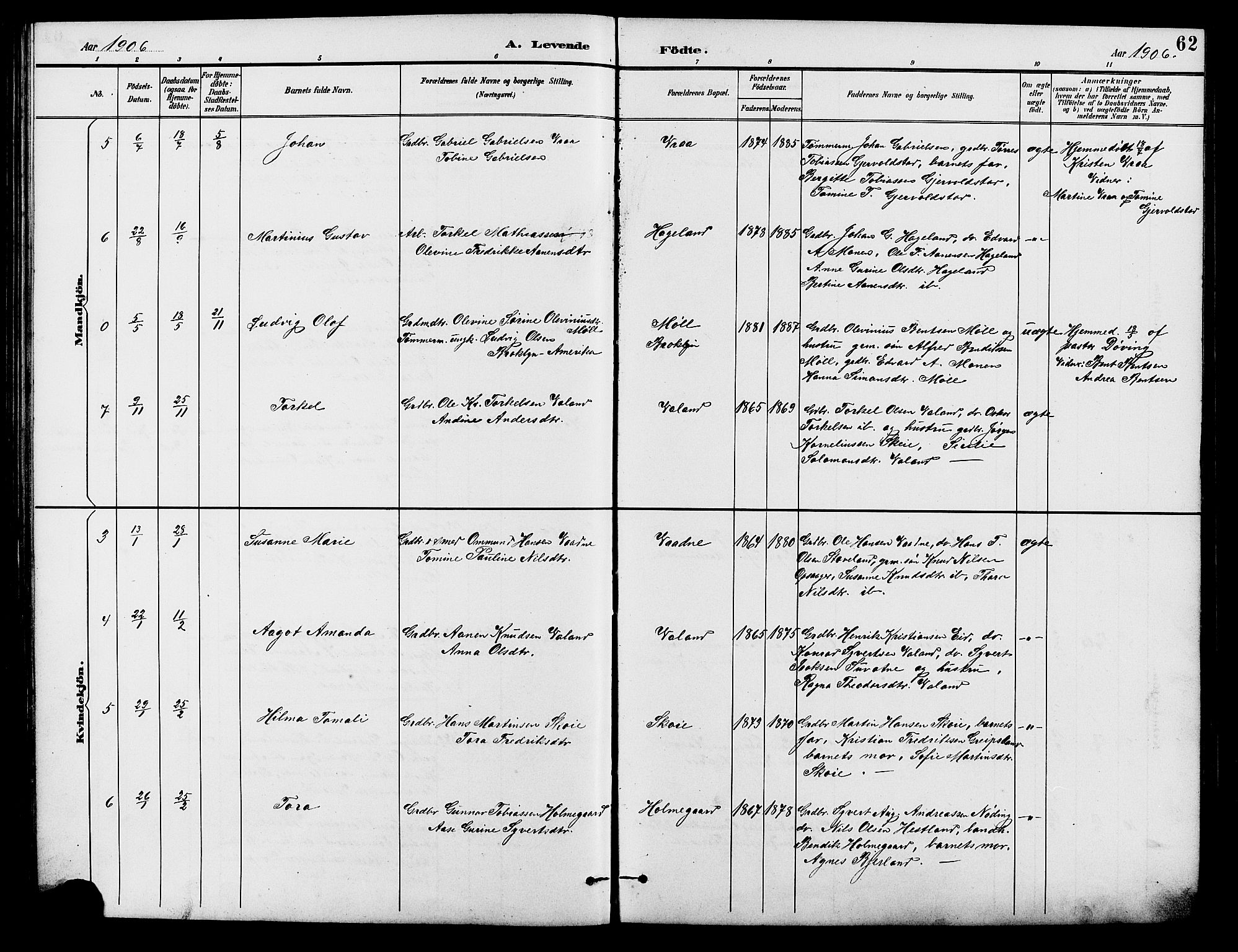 Holum sokneprestkontor, SAK/1111-0022/F/Fb/Fba/L0005: Parish register (copy) no. B 5, 1891-1909, p. 62