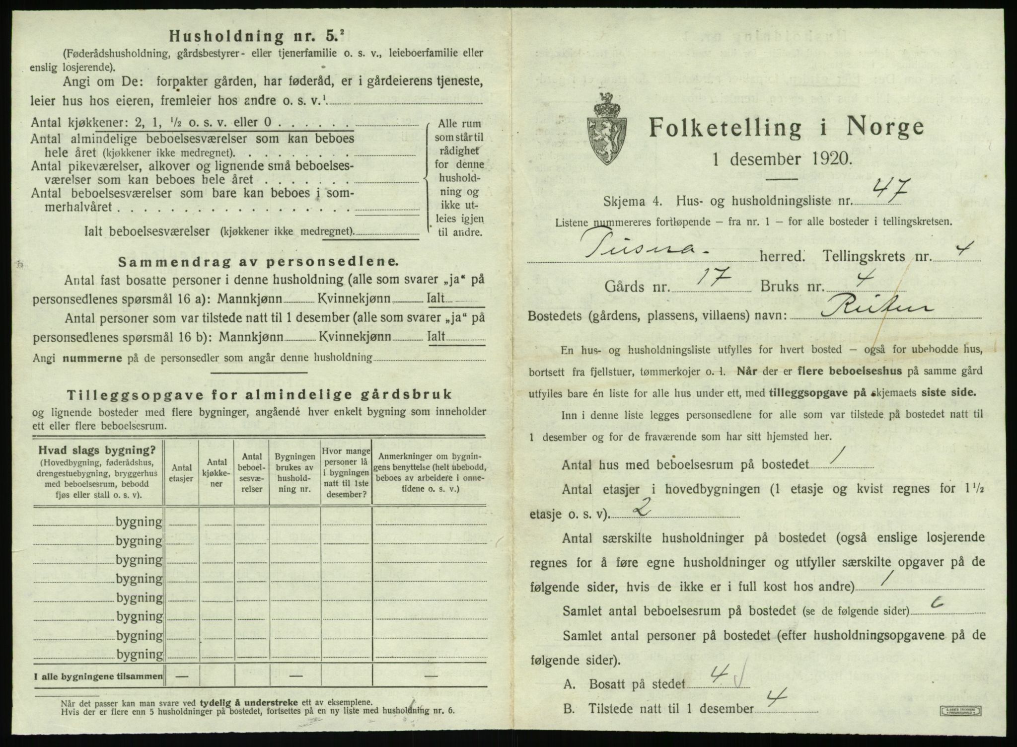 SAT, 1920 census for Tustna, 1920, p. 327