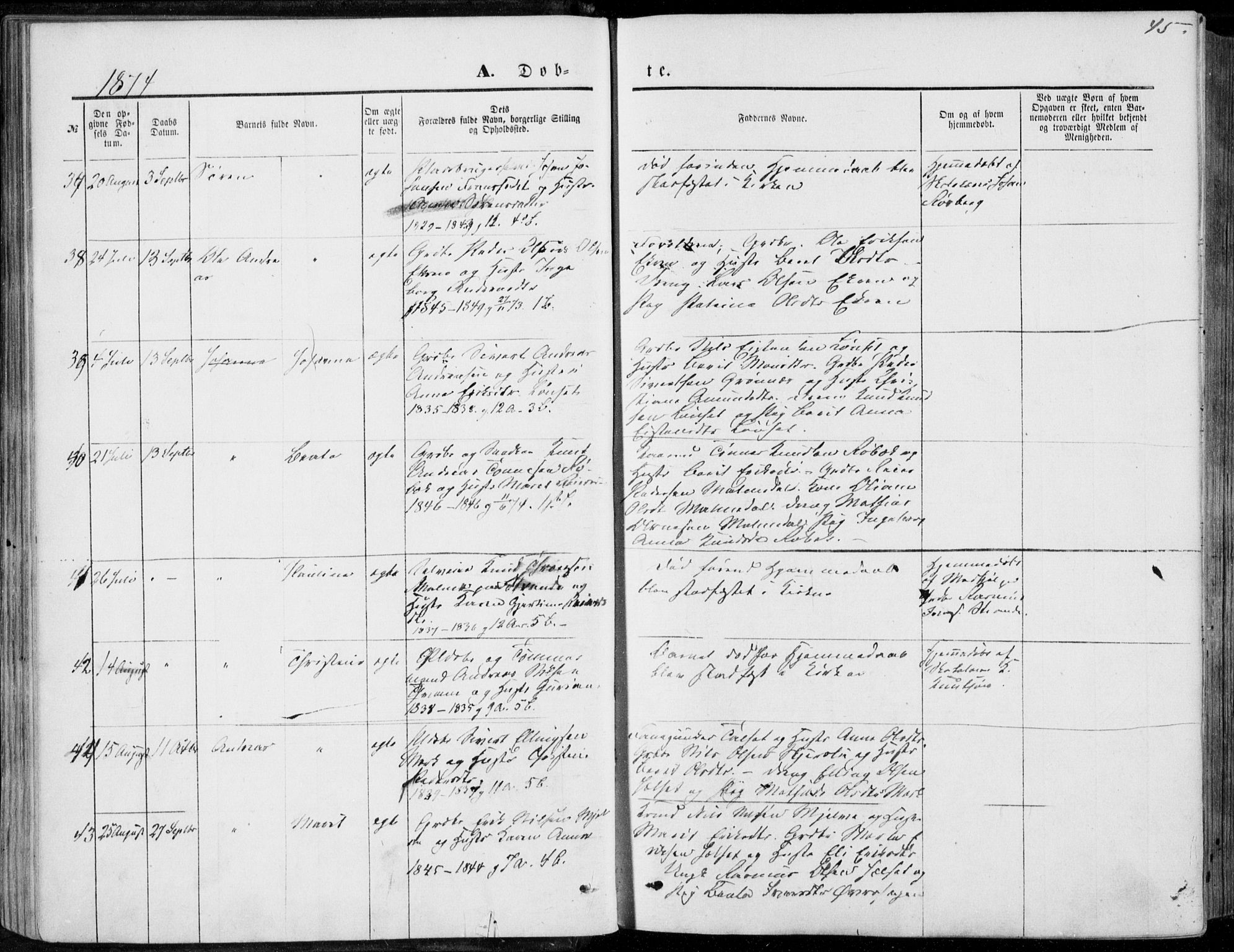 Ministerialprotokoller, klokkerbøker og fødselsregistre - Møre og Romsdal, SAT/A-1454/555/L0655: Parish register (official) no. 555A05, 1869-1886, p. 45