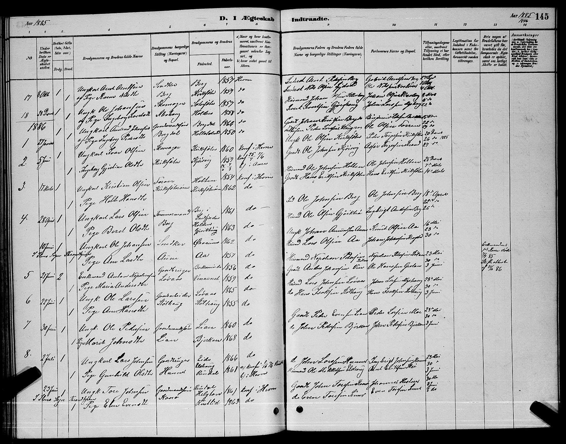Ministerialprotokoller, klokkerbøker og fødselsregistre - Sør-Trøndelag, SAT/A-1456/630/L0504: Parish register (copy) no. 630C02, 1879-1898, p. 145
