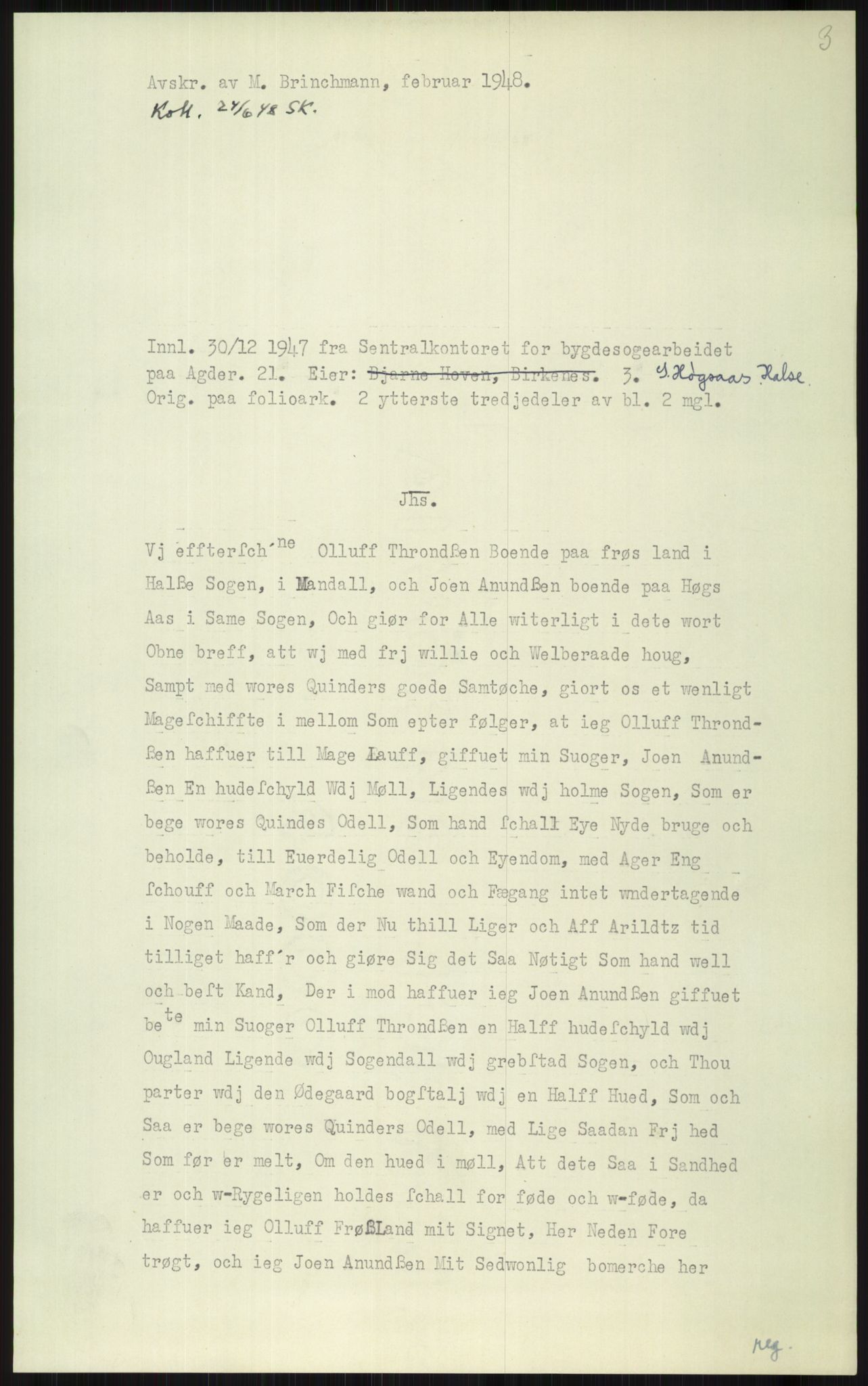 Samlinger til kildeutgivelse, Diplomavskriftsamlingen, AV/RA-EA-4053/H/Ha, p. 3312
