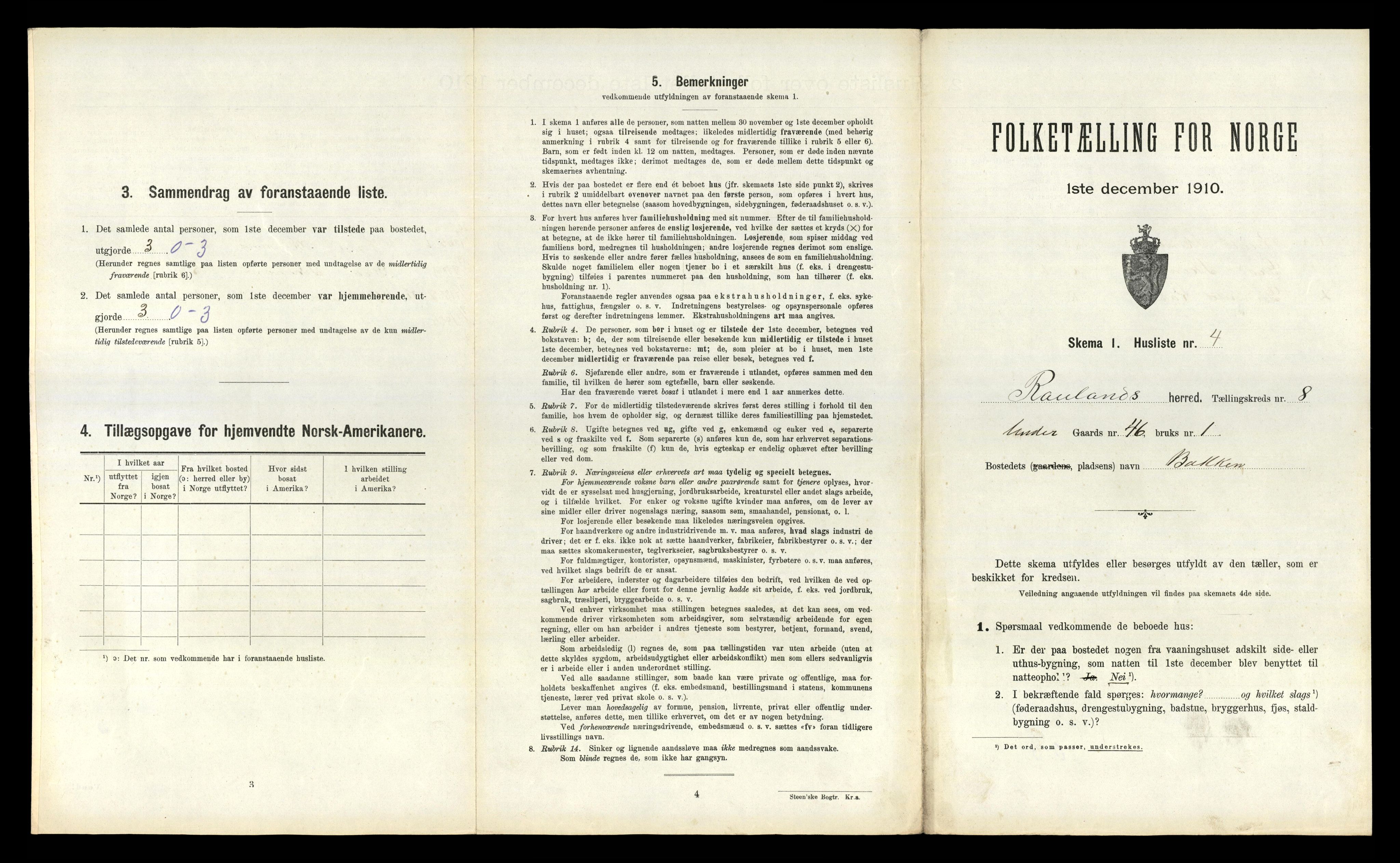 RA, 1910 census for Rauland, 1910, p. 275