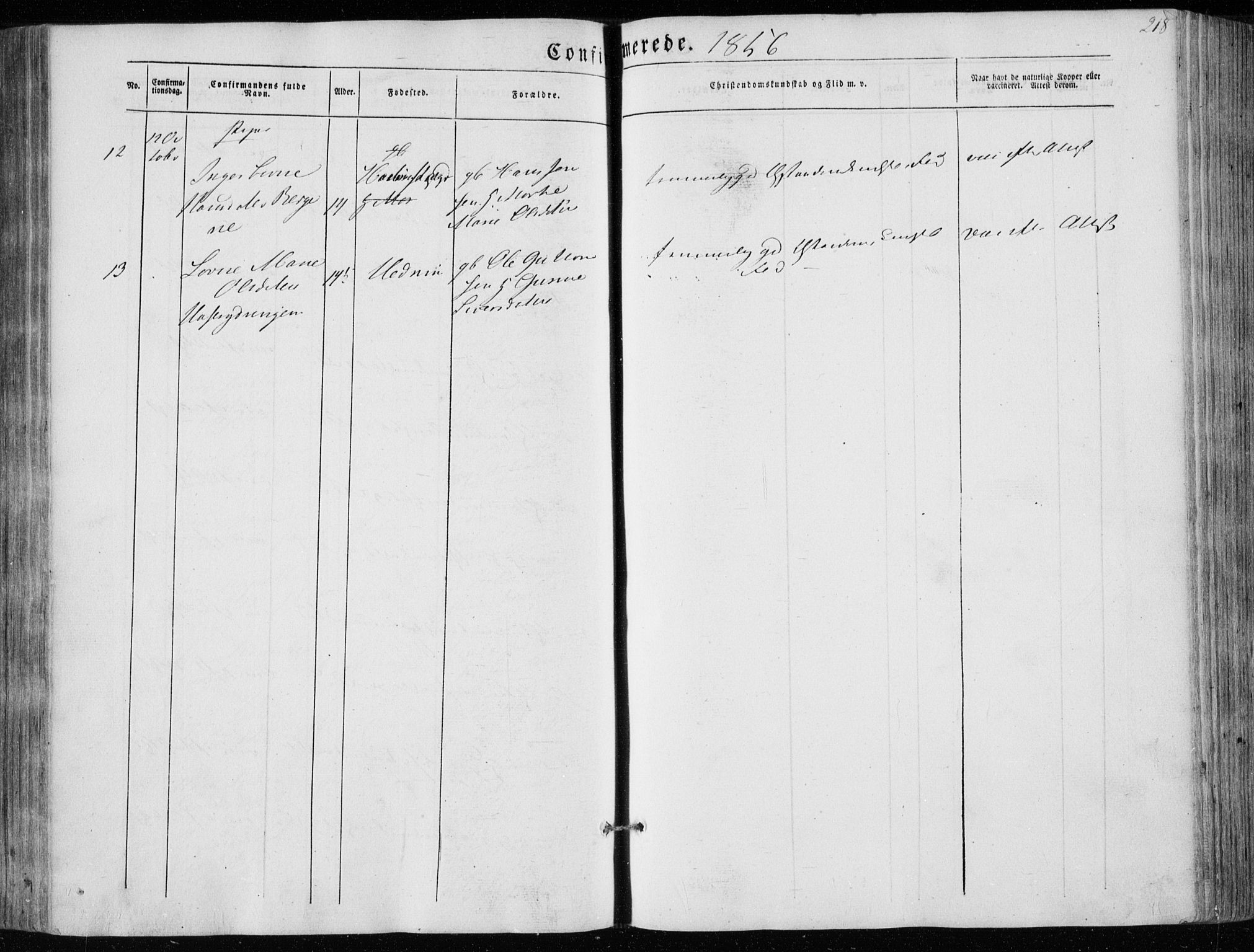 Hedrum kirkebøker, AV/SAKO-A-344/F/Fa/L0006: Parish register (official) no. I 6, 1849-1857, p. 218