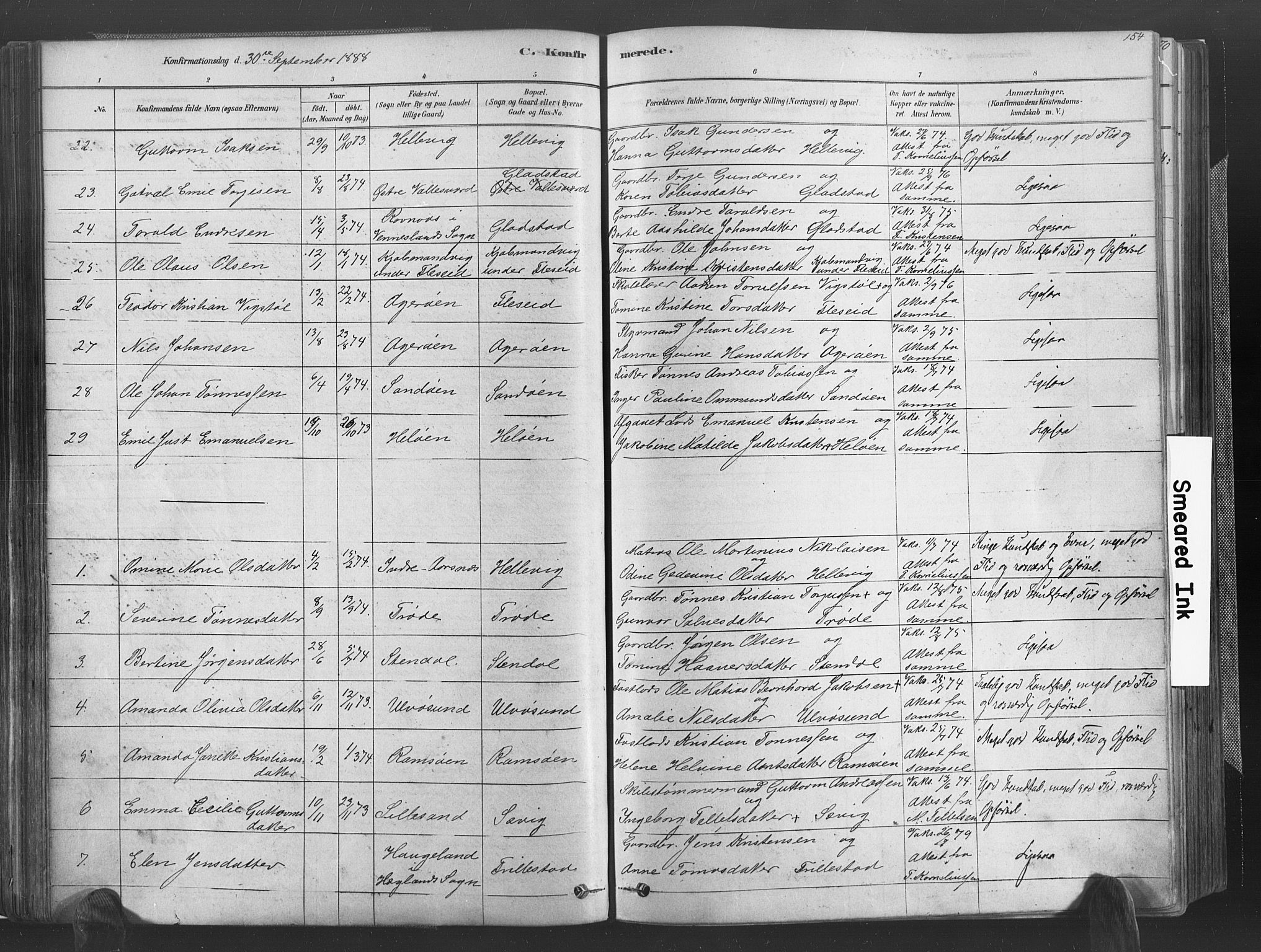 Høvåg sokneprestkontor, AV/SAK-1111-0025/F/Fa/L0005: Parish register (official) no. A 5, 1878-1893, p. 154