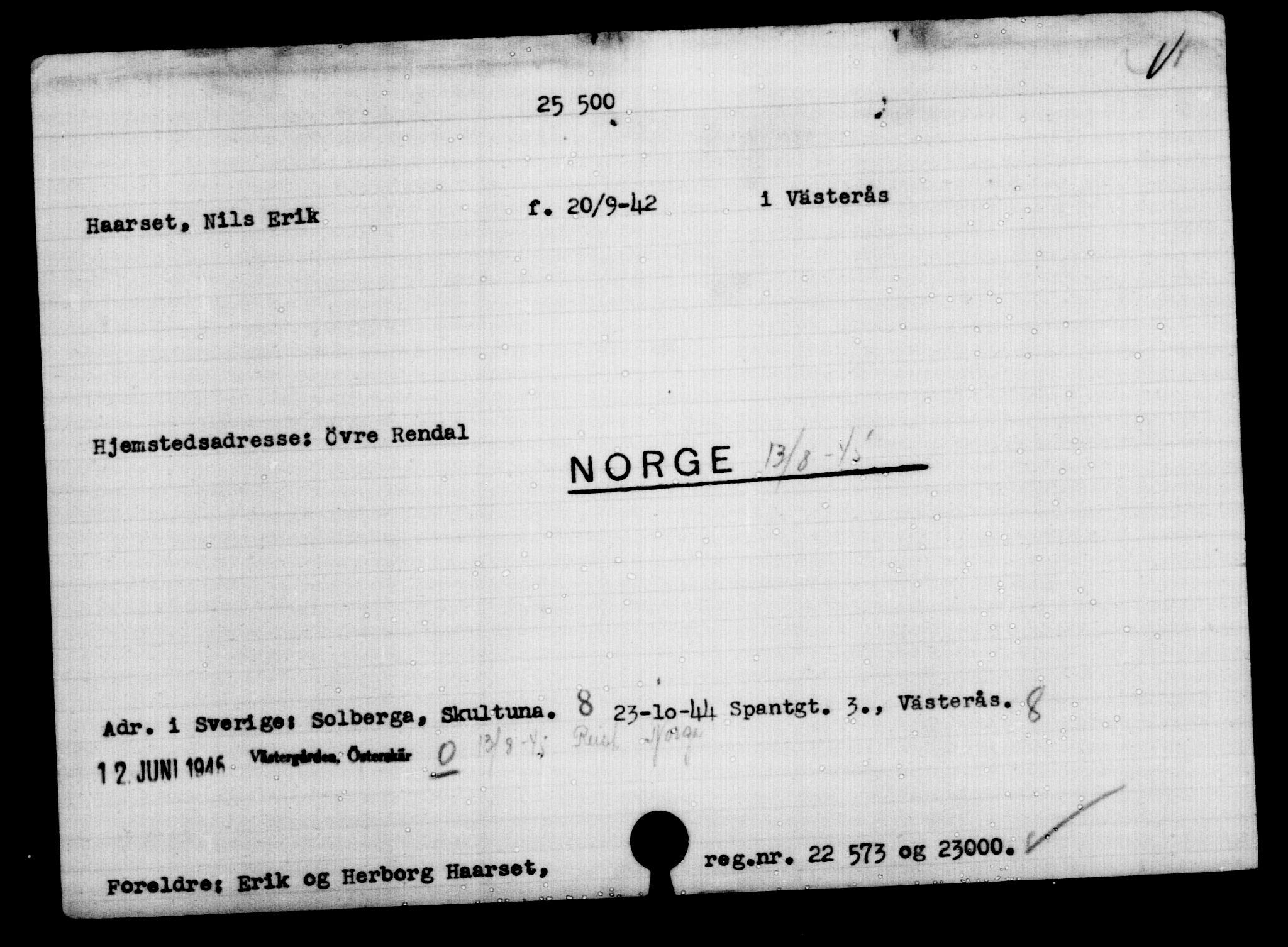 Den Kgl. Norske Legasjons Flyktningskontor, AV/RA-S-6753/V/Va/L0011: Kjesäterkartoteket.  Flyktningenr. 25300-28349, 1940-1945, p. 211